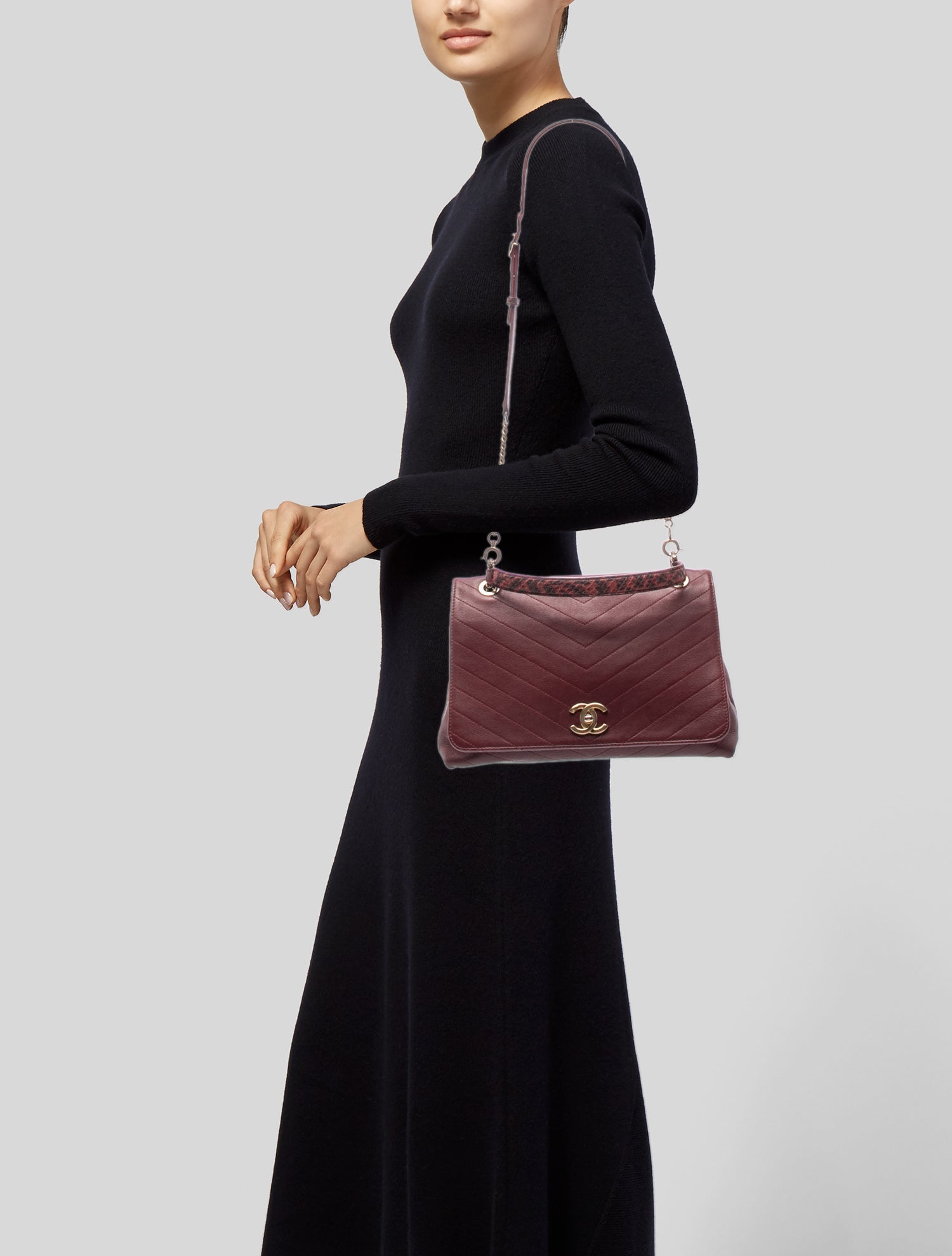 Chanel Medium Python-Trimmed Chevron Chic Top Handle Bag