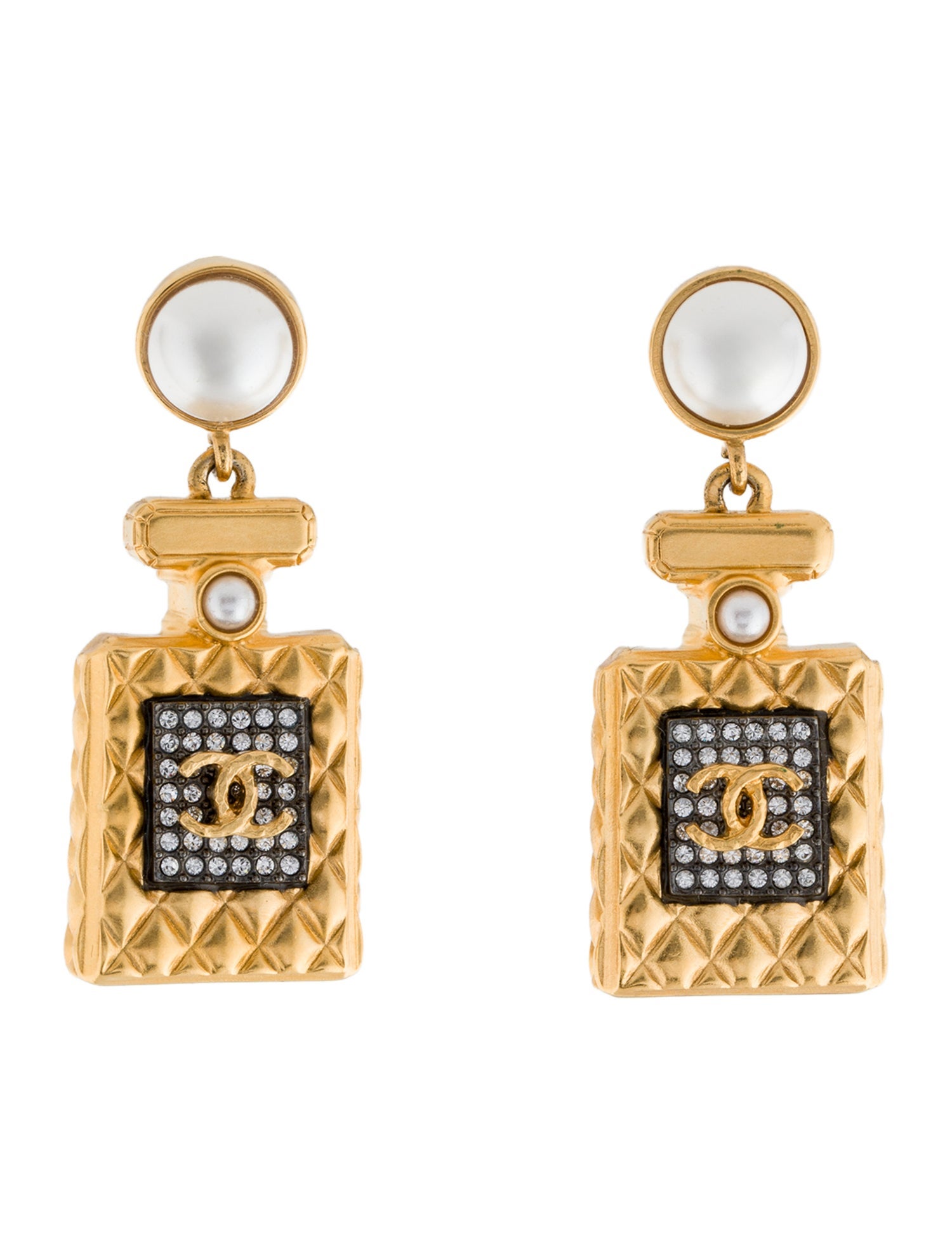 Chanel Faux Pearl & Strass No.5 Perfume Bottle Drop Earrings