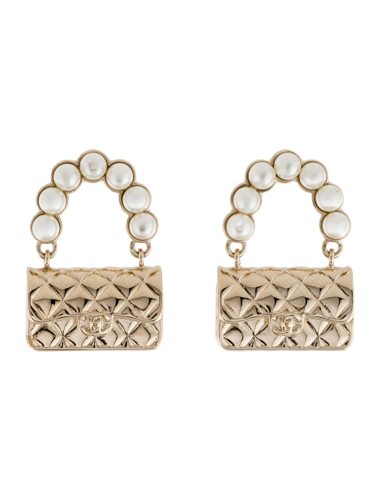 Chanel Faux Pearl CC Flap Bag Drop Earrings
