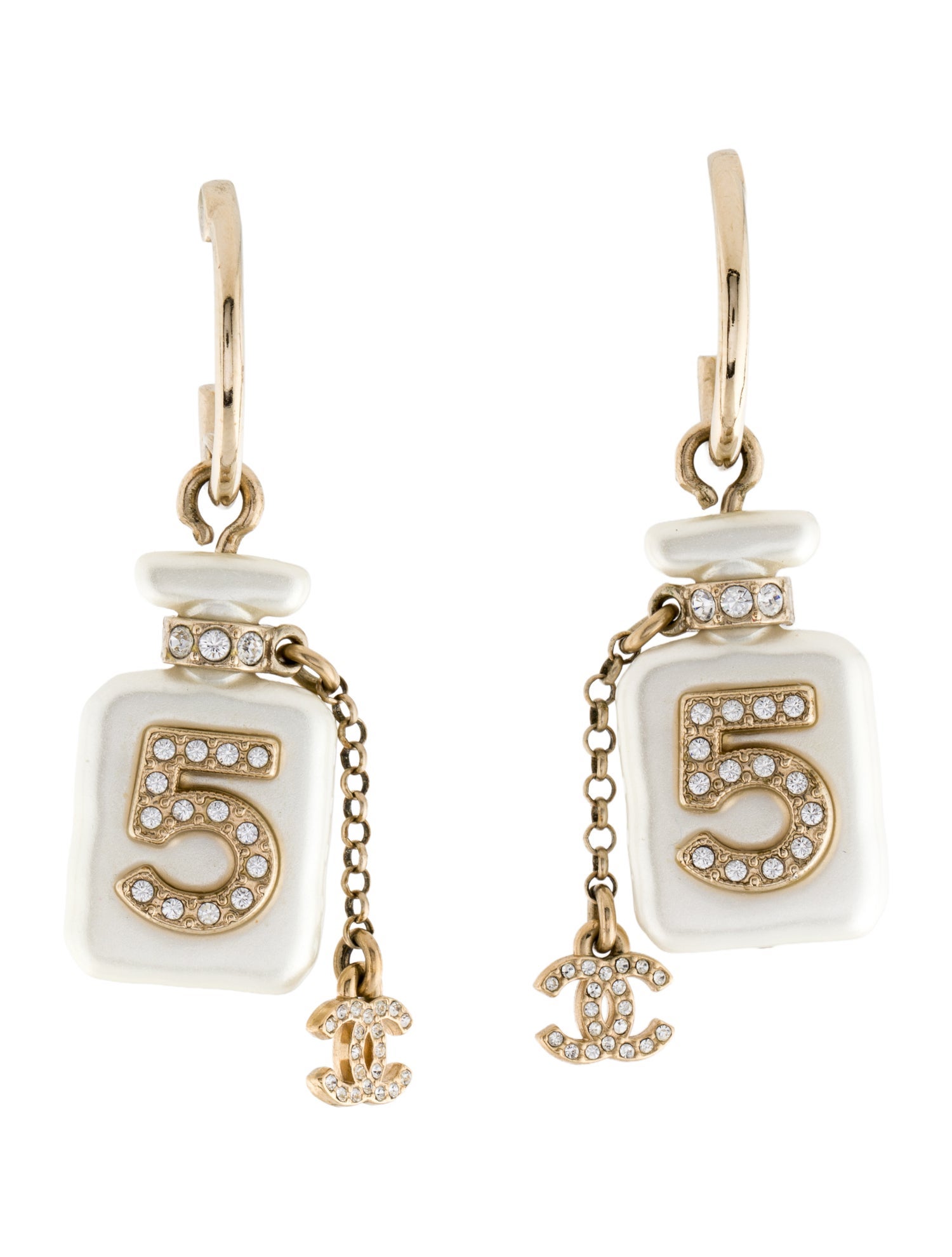 Chanel Faux Pearl & Strass CC No.5 Bottle Drop Earrings