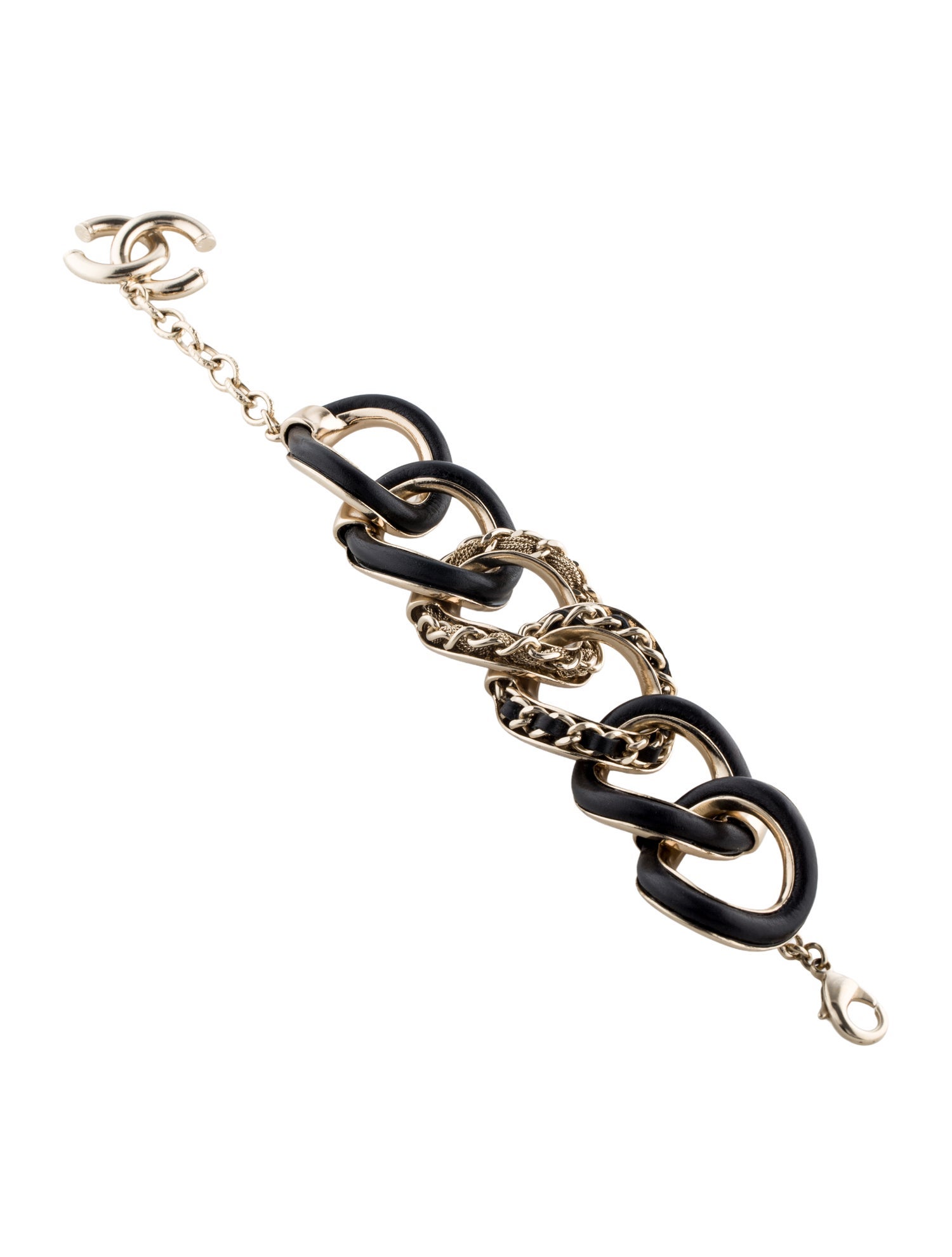 Chanel Leather Curb Chain Link Bracelet