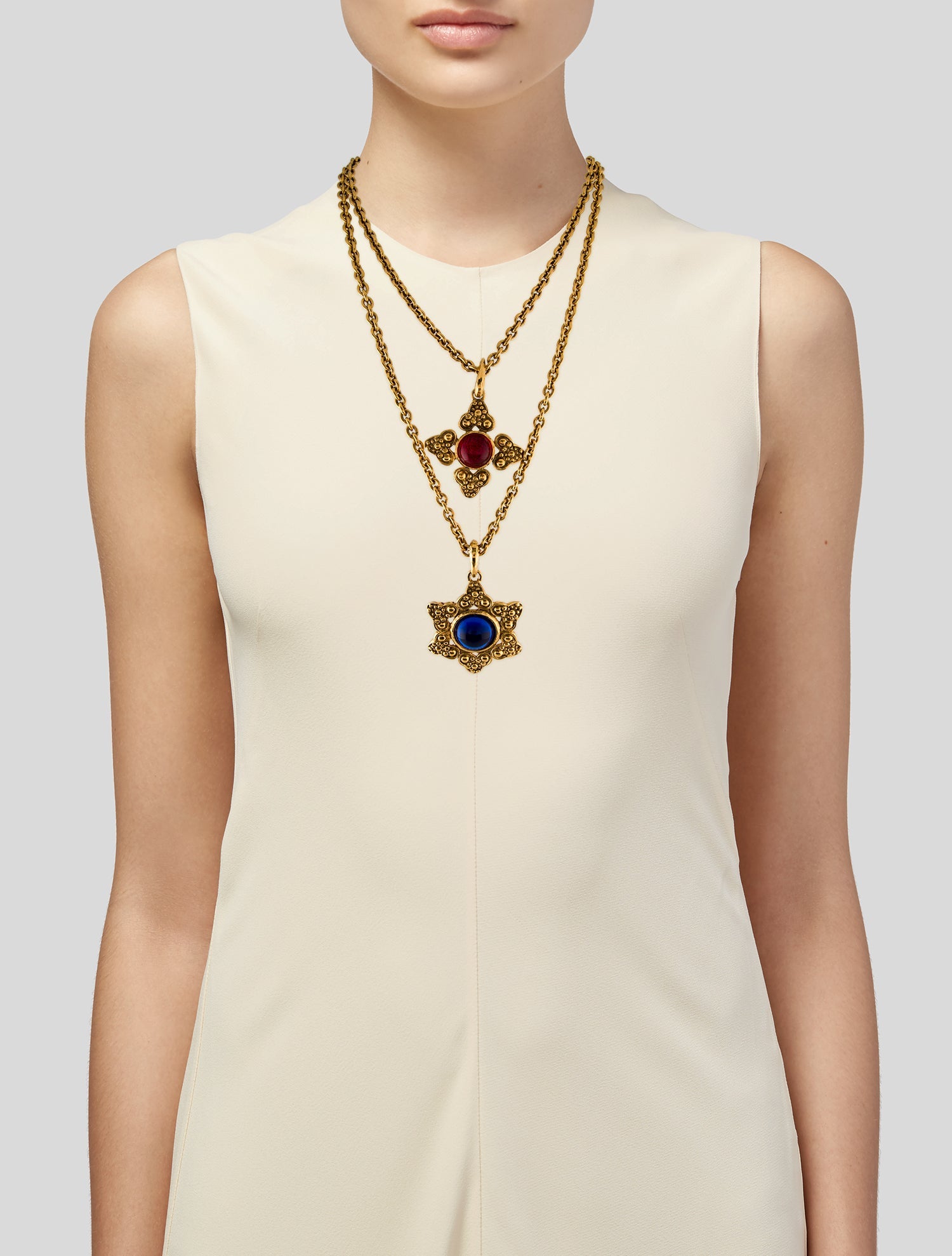 Chanel Vintage Gripoix Double Pendant Necklace