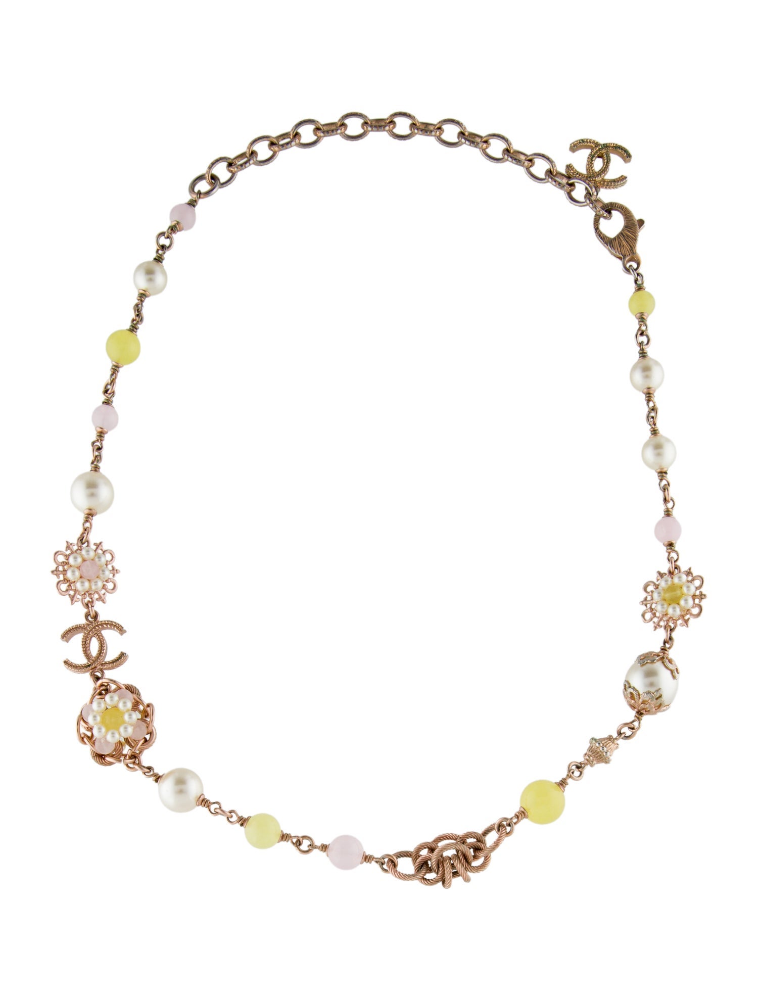 Chanel Faux Pearl Flower CC Station Necklace