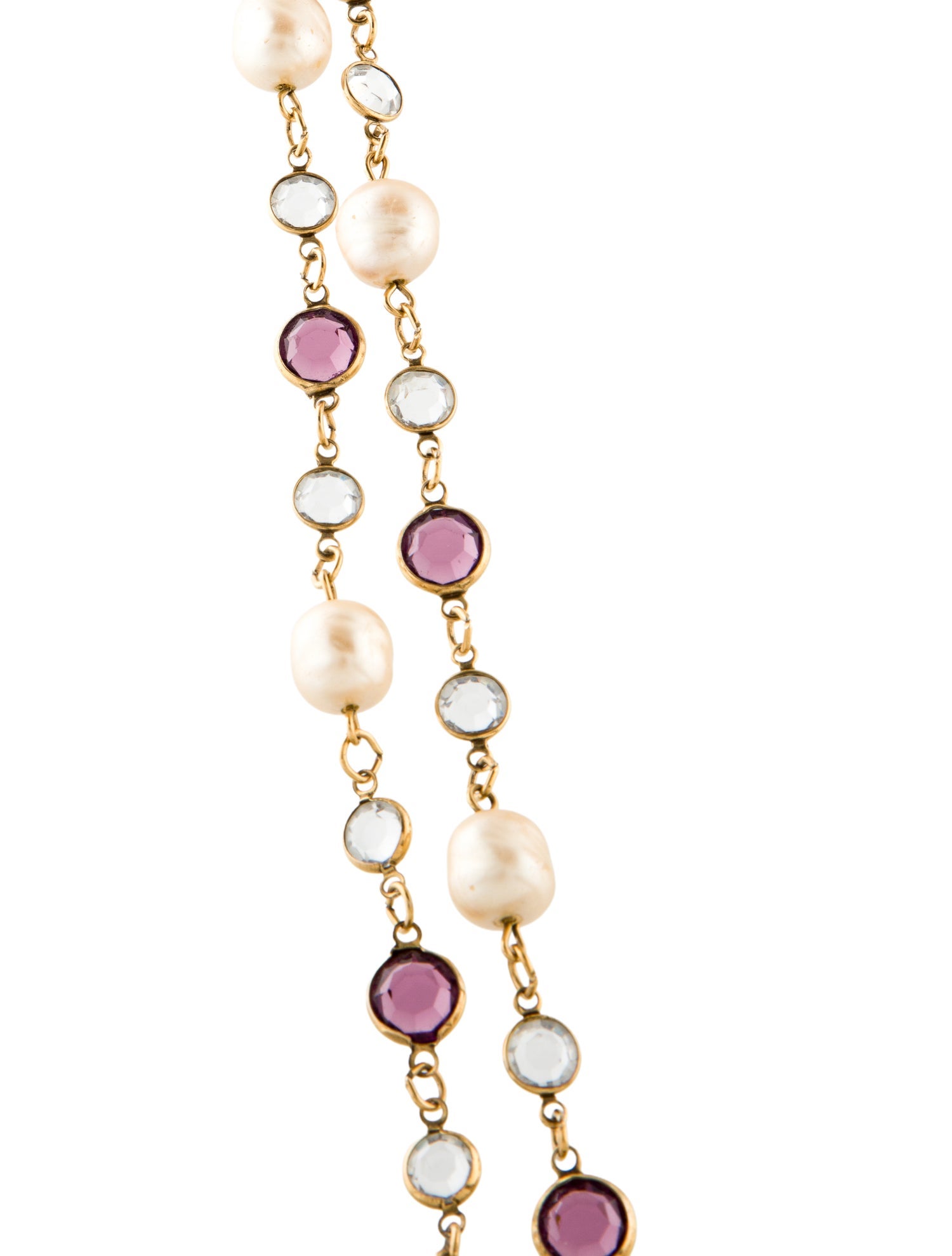 Chanel Vintage Faux-Pearl & Crystal Chicklet Long Necklace