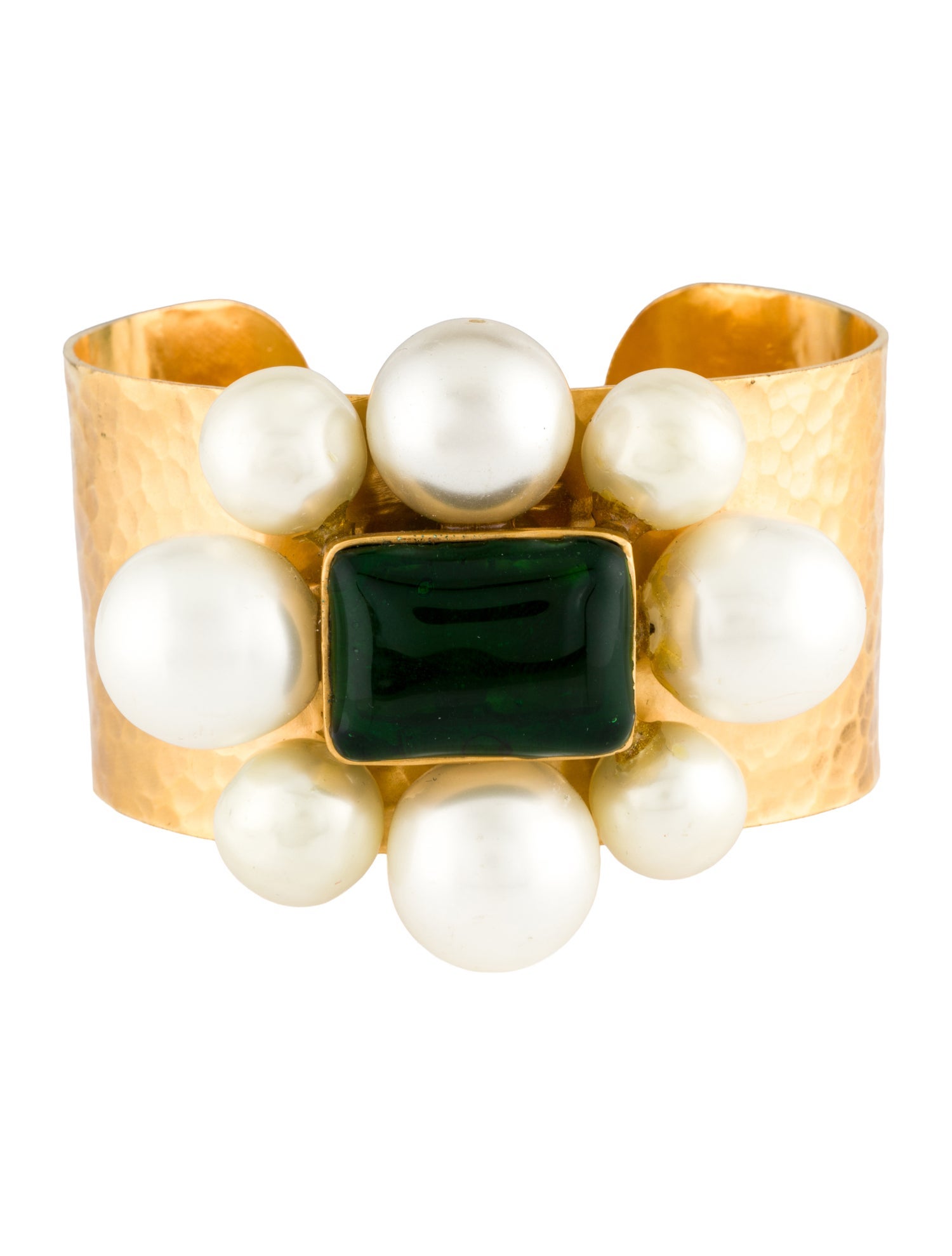 Chanel Vintage Faux Pearl & Glass Cuff Bracelet