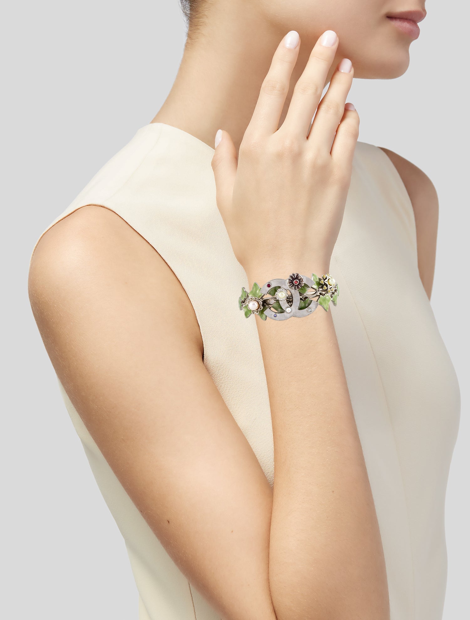Chanel Crystal & Faux Peal Cuff Bracelet
