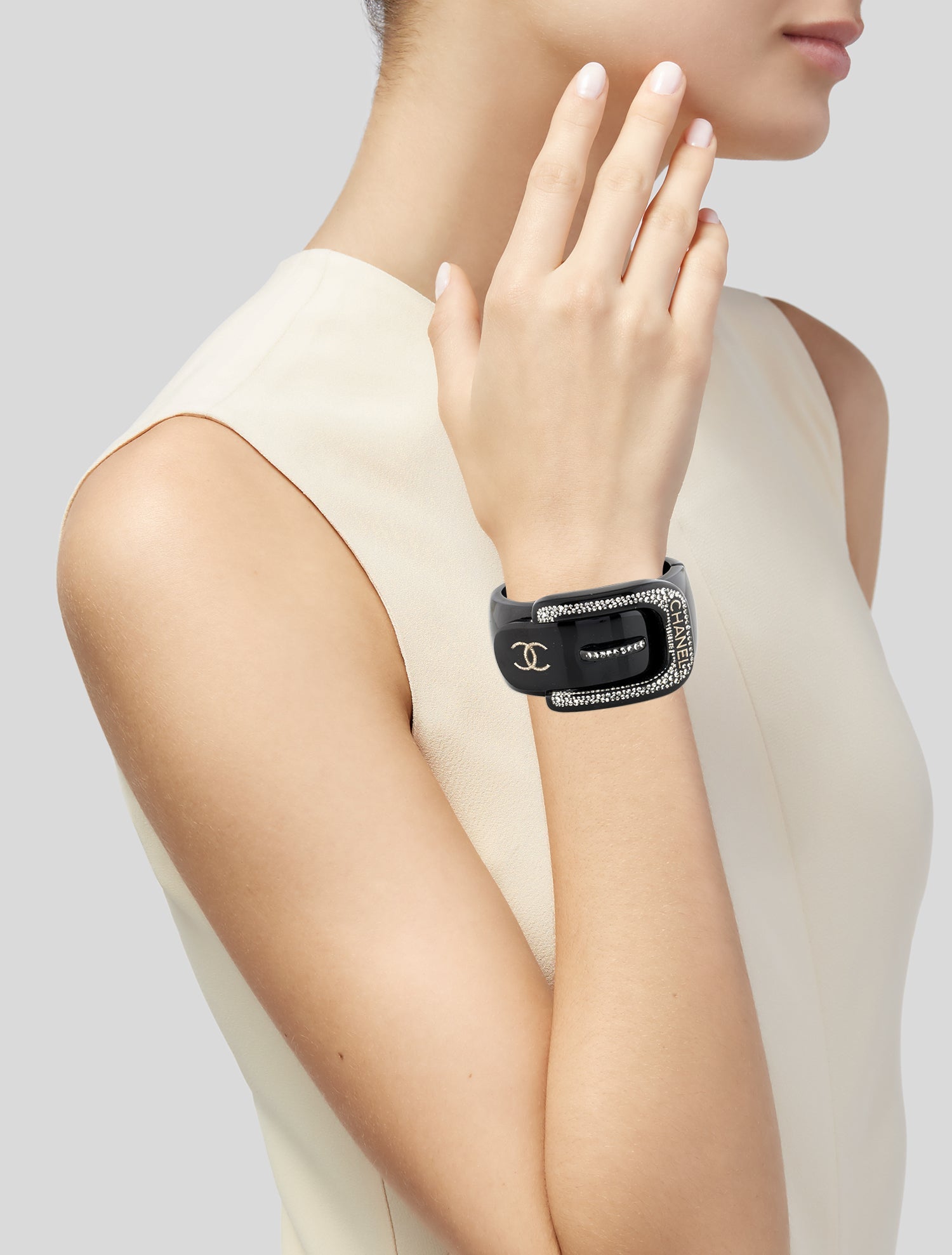 Chanel Paris-Hamburg Resin & Strass CC Buckle Hinged Bracelet