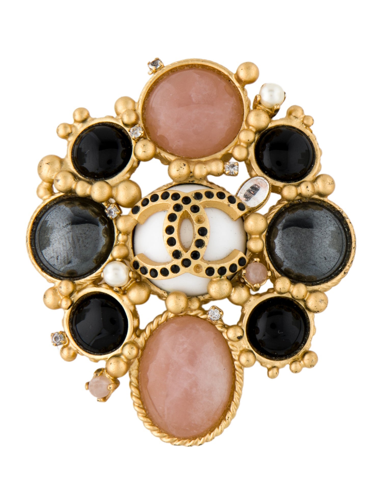 Chanel Vintage Faux Pearl & Strass CC Brooch