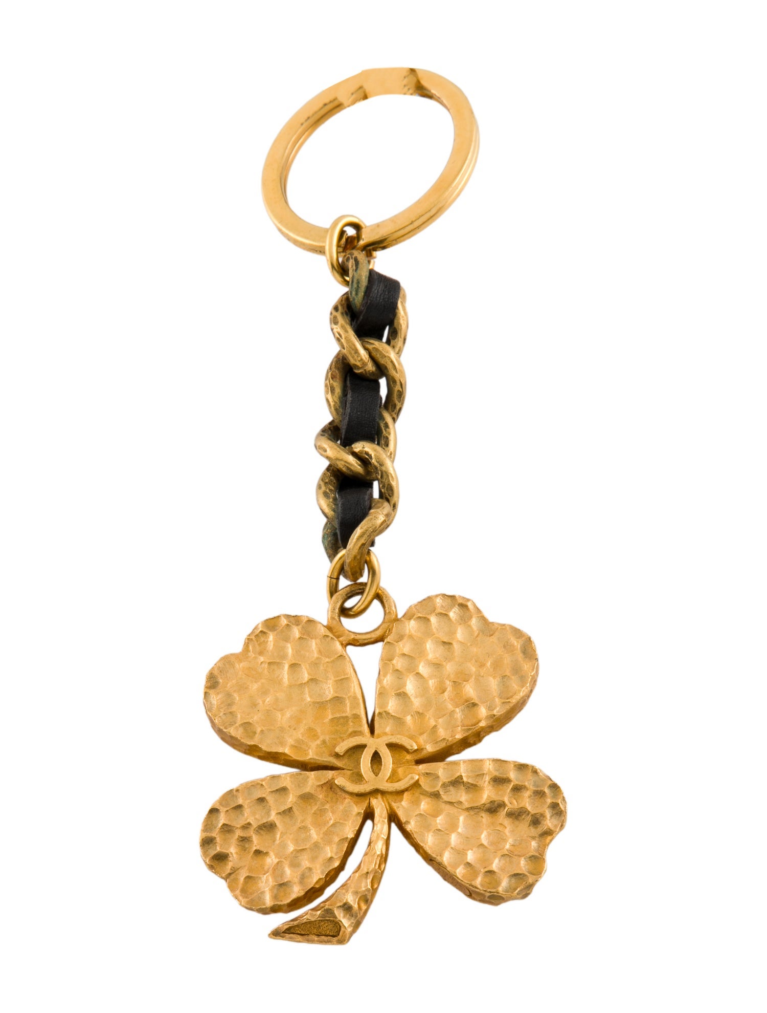 Chanel Gold Chain-Link Clover Keychain