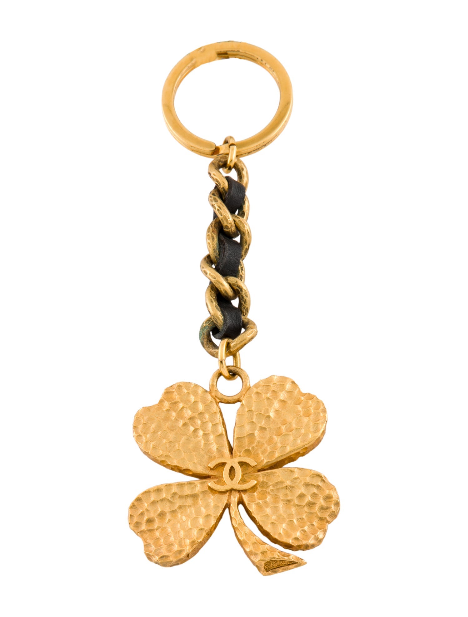 Chanel Gold Chain-Link Clover Keychain