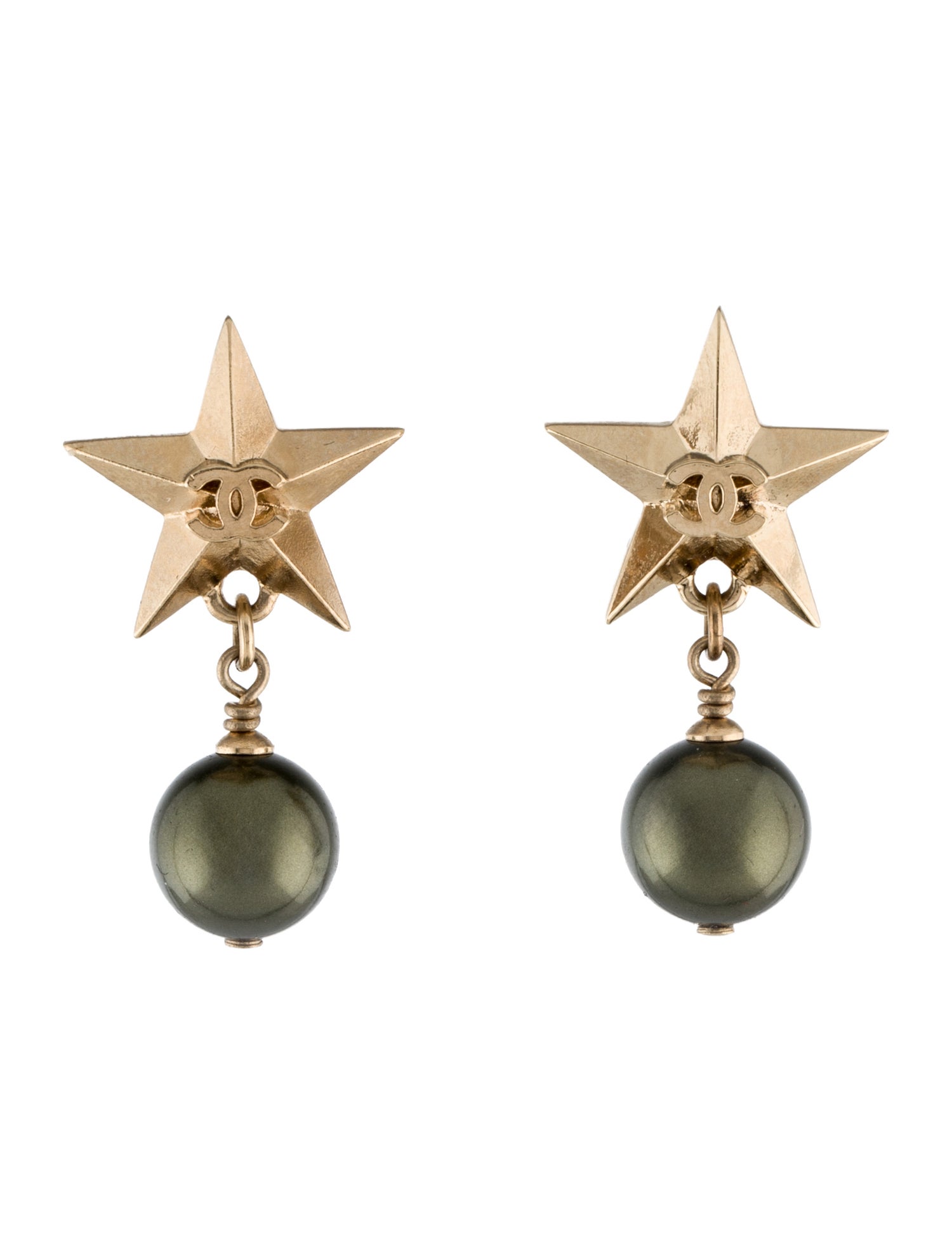 Chanel Faux Pearl Star Drop Earrings