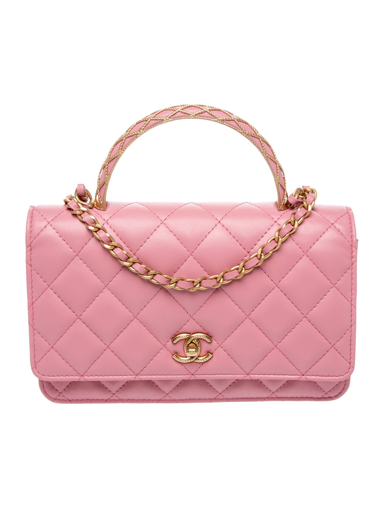 Chanel 2023 Metal Quilt Top Handle Wallet On Chain