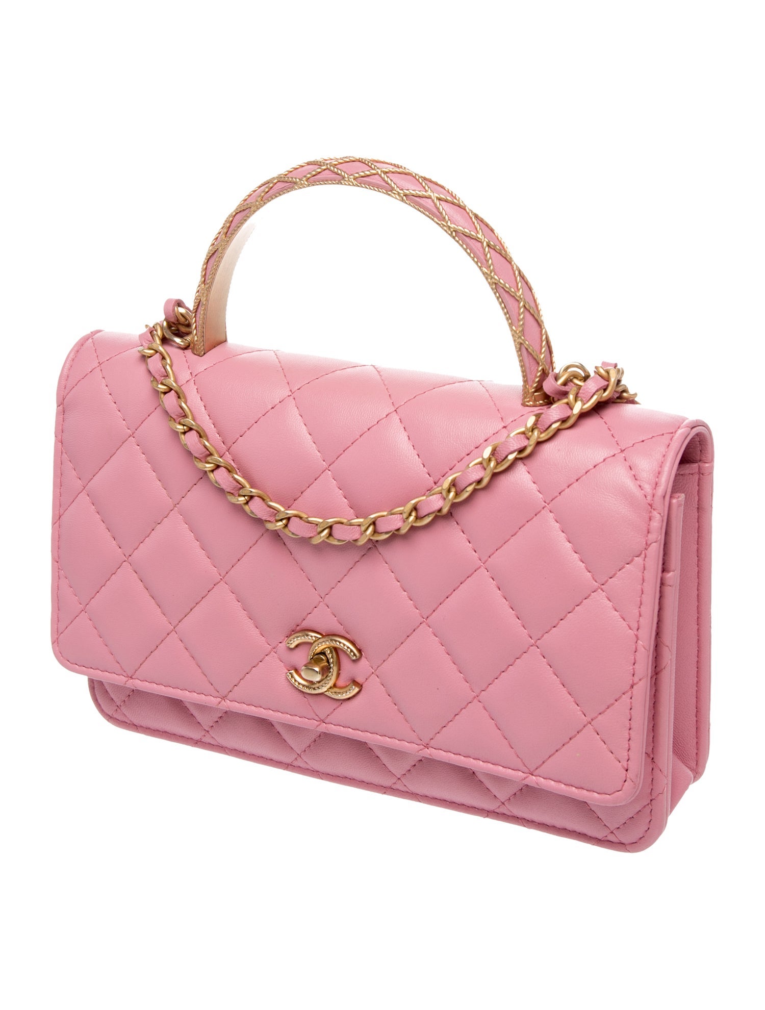 Chanel 2023 Metal Quilt Top Handle Wallet On Chain
