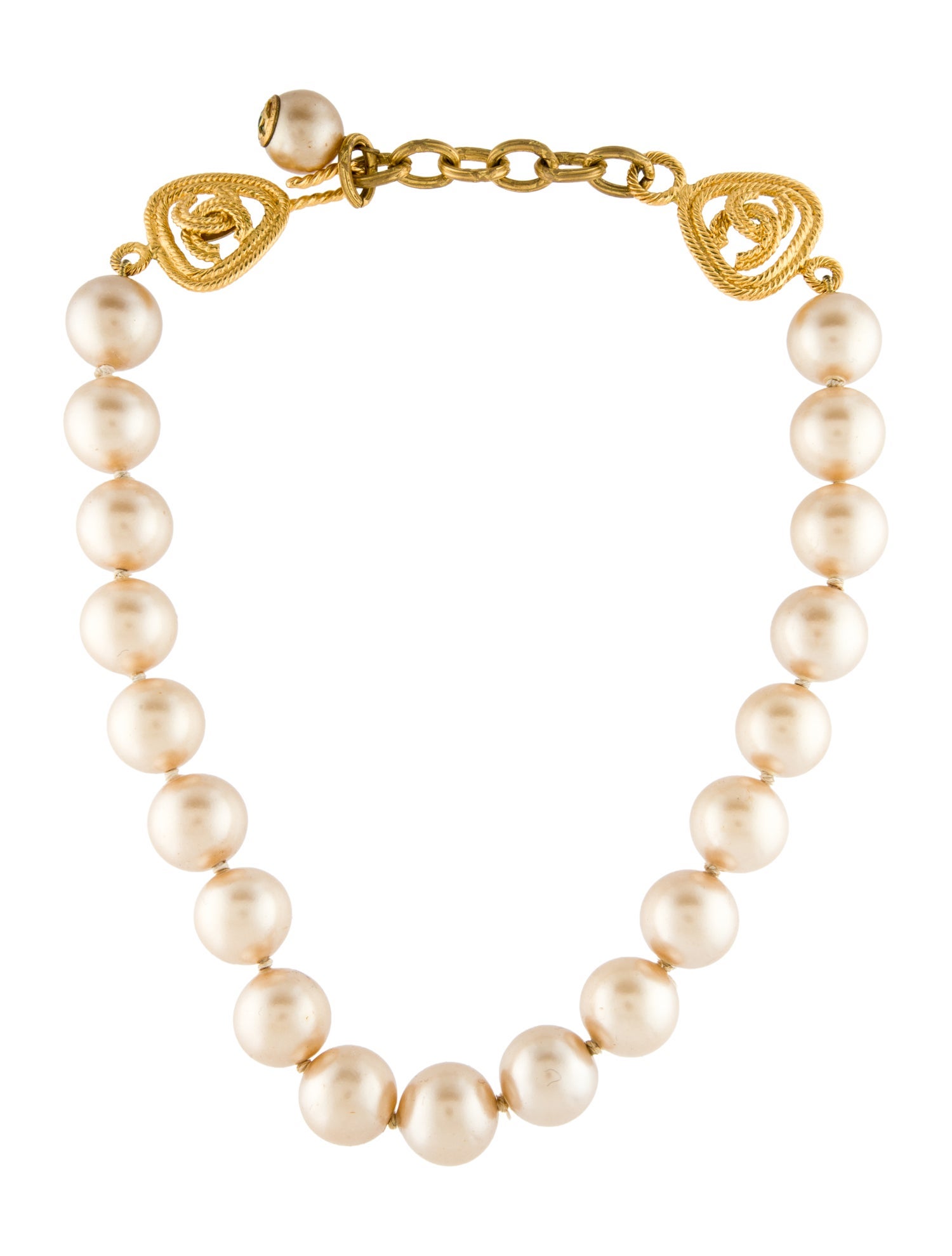 Chanel Vintage Faux Pearls CC Beaded Collar Necklace