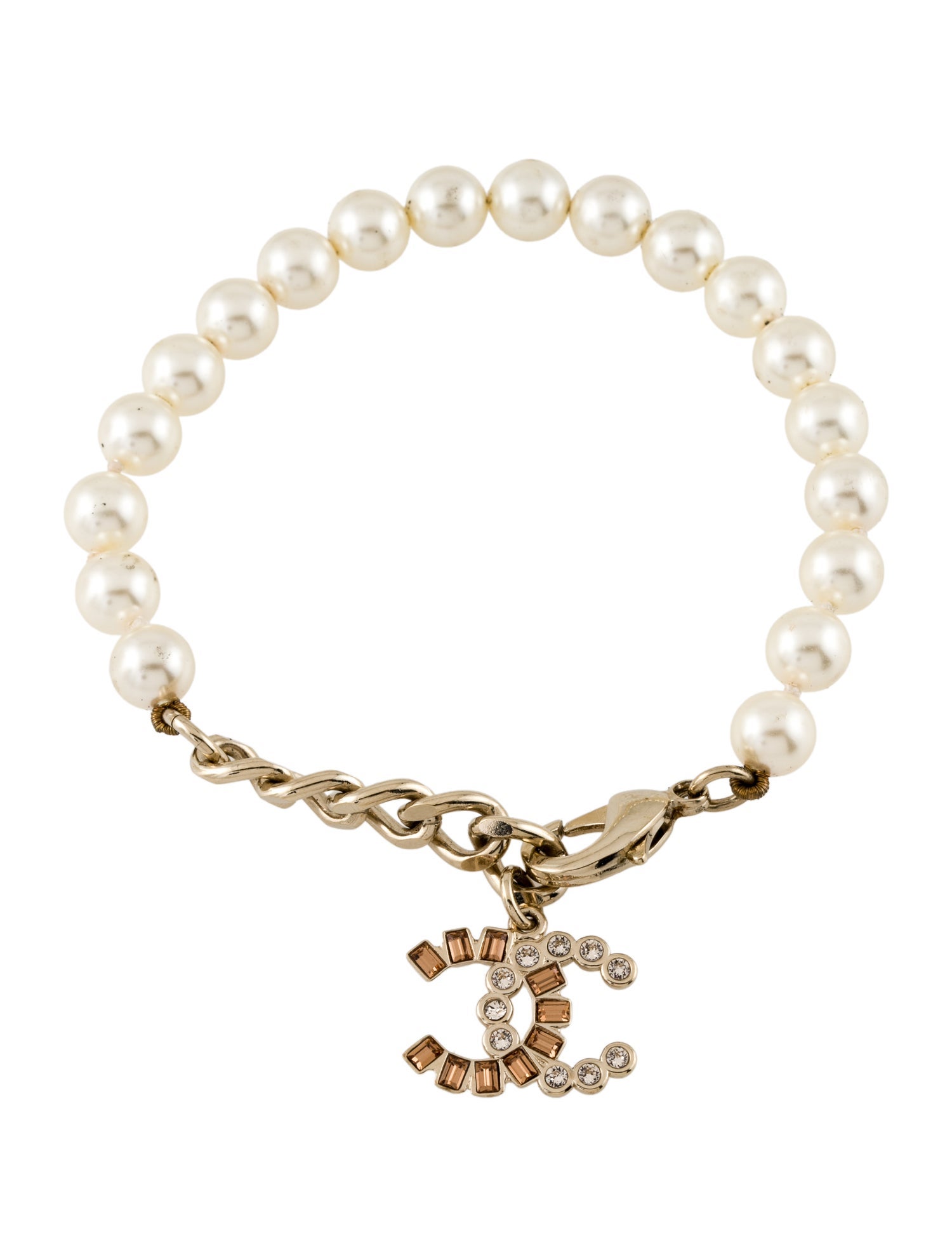 Chanel Faux Pearl & Strass CC Charm Bracelet