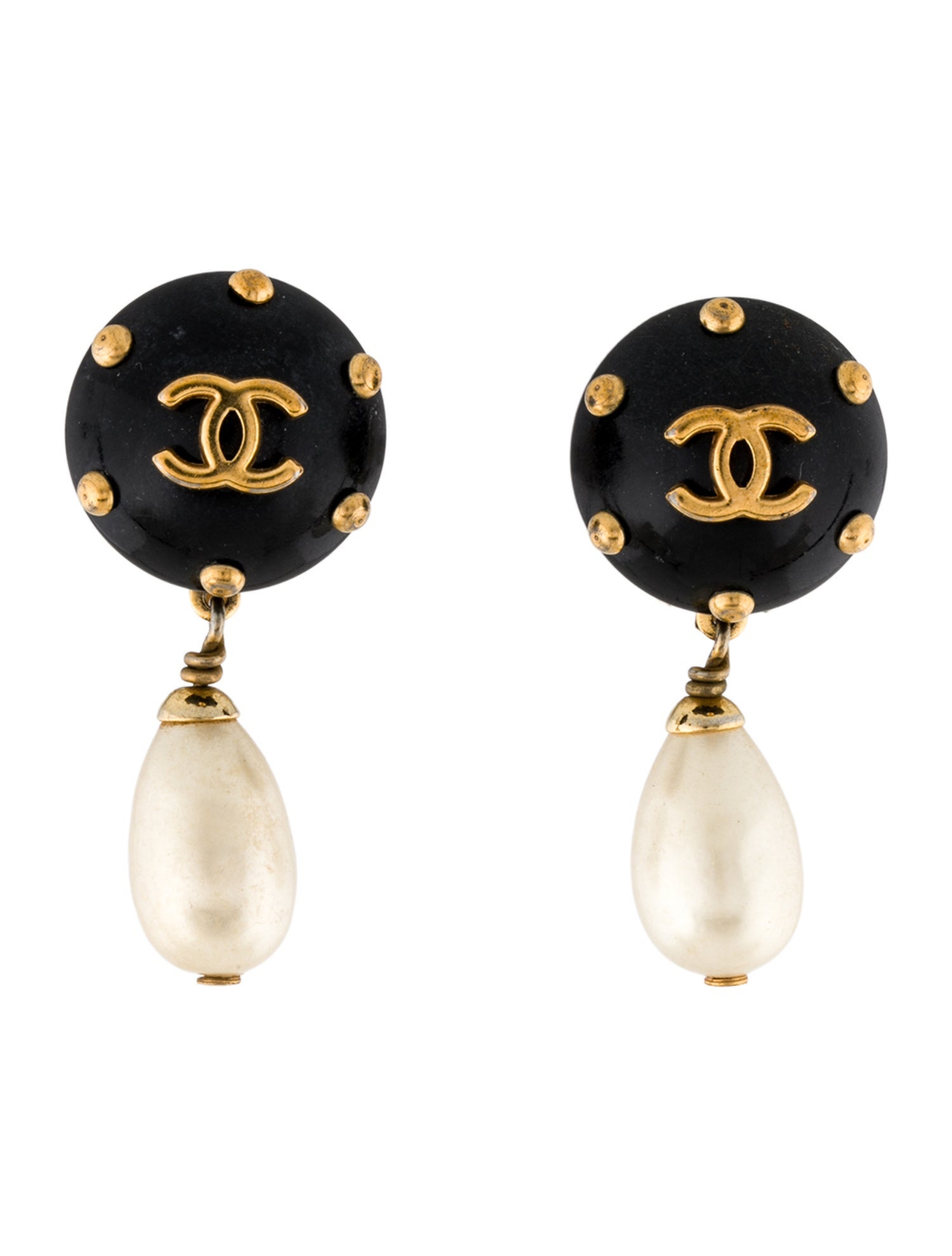 Chanel Vintage Faux Pearl & Resin CC Clip-On Earrings