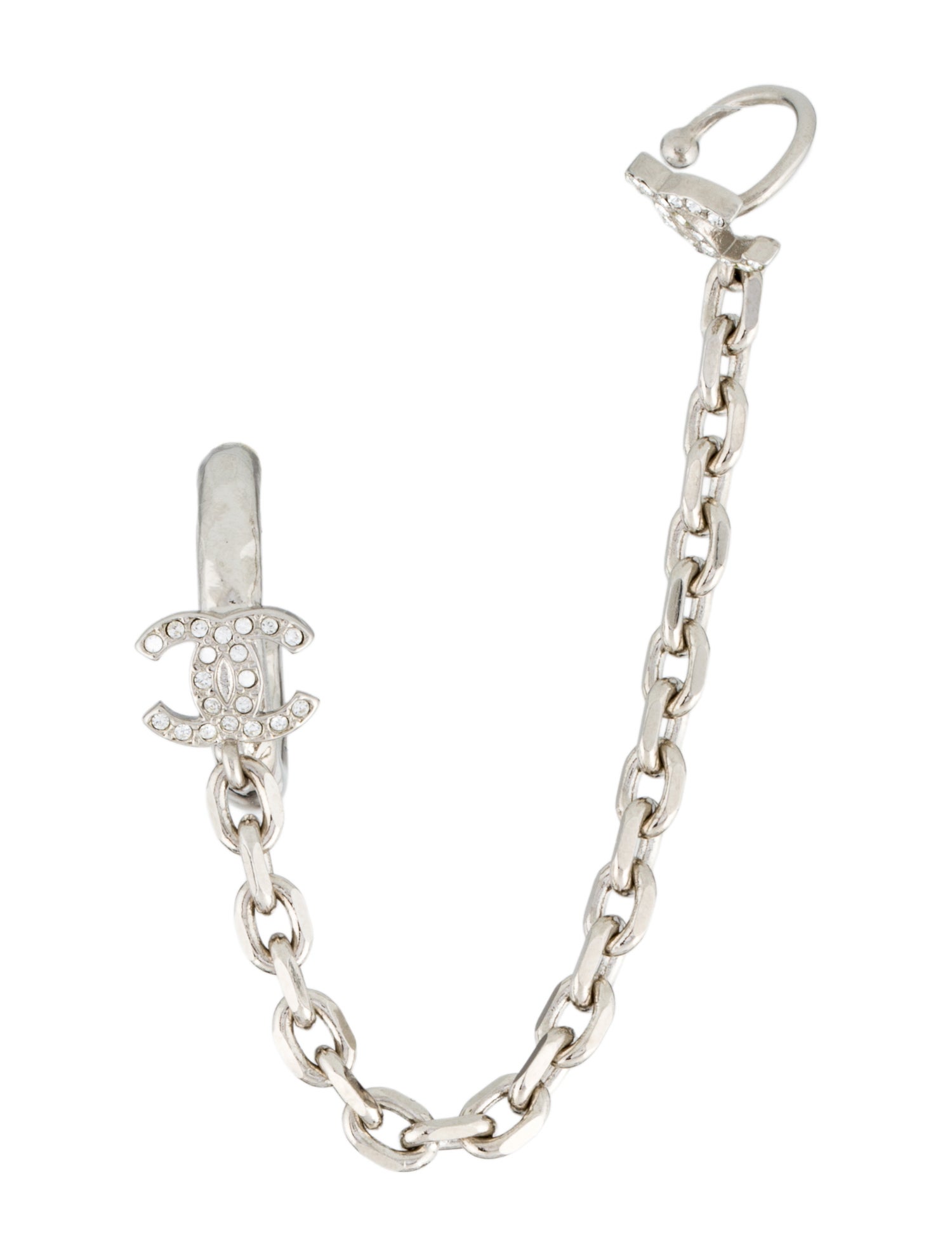 Chanel Strass CC Chain Link Ear Cuff Earrings