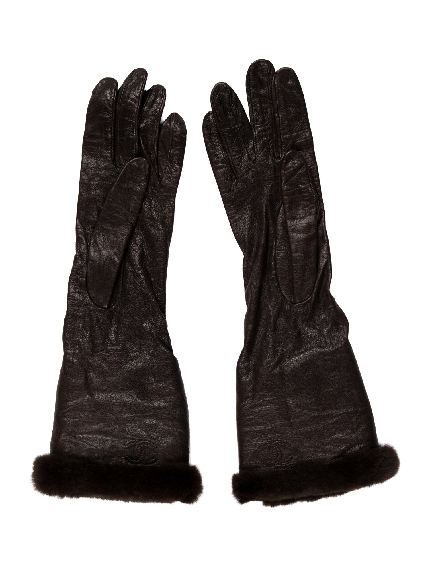 Chanel Leather CC Fur-Trimmed Gloves