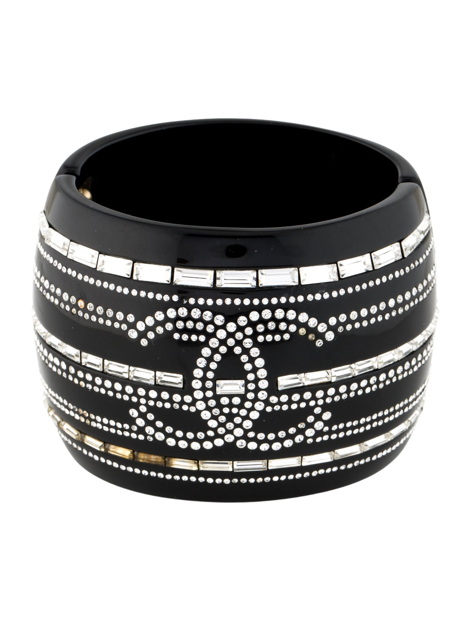 Chanel Strass & Resin CC Hinged Bangle Bracelet