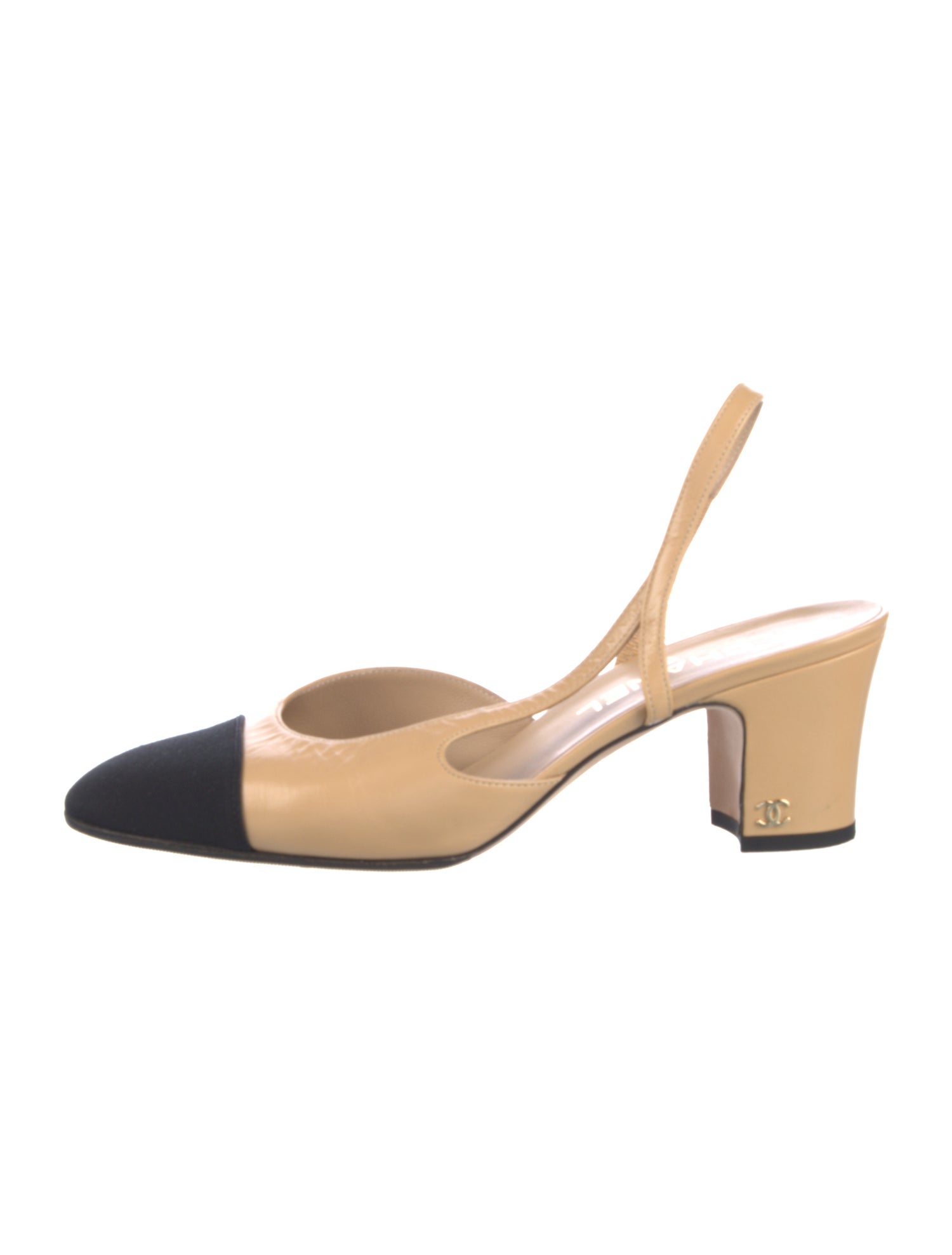 Chanel Interlocking CC Logo Leather Slingback Pumps