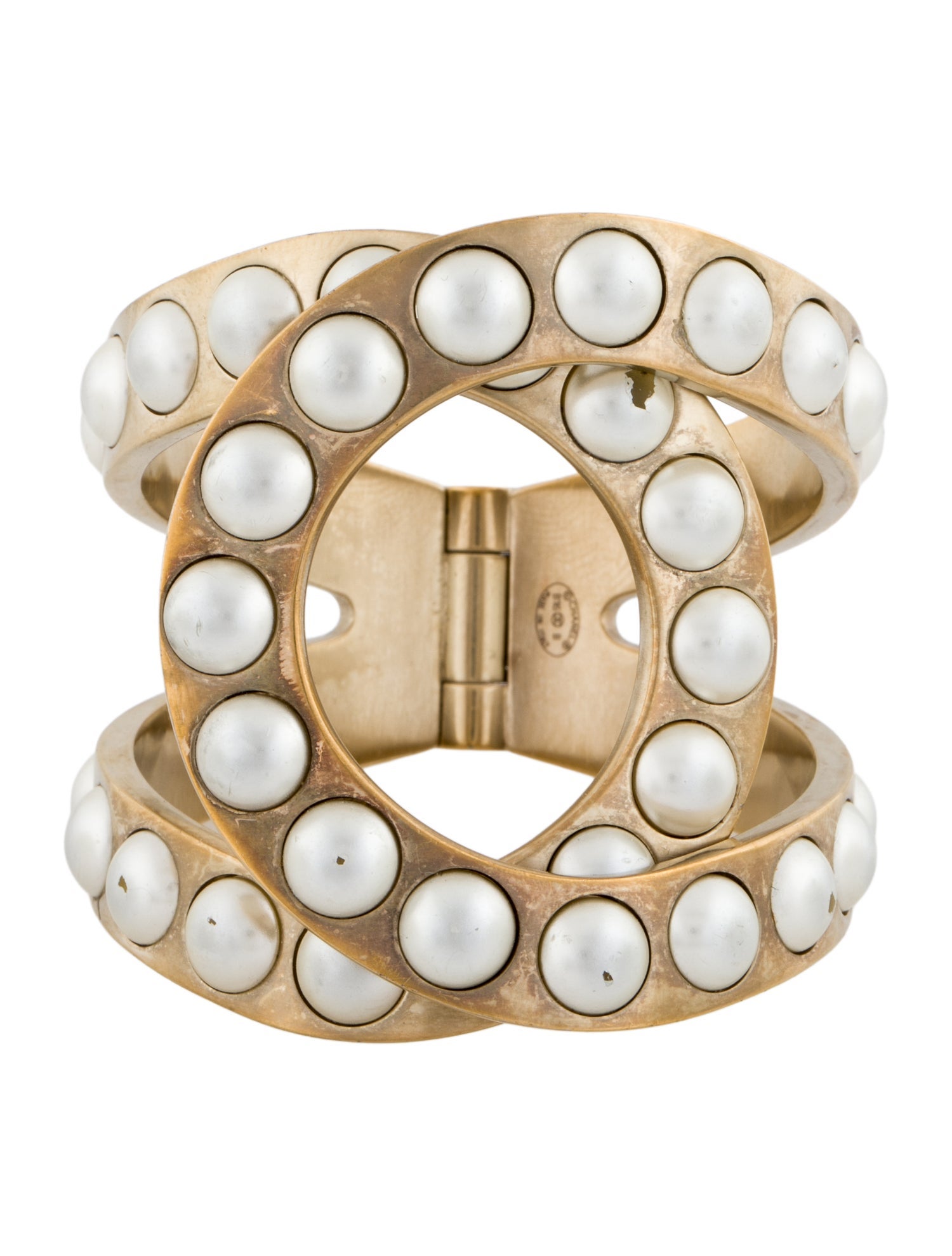 Chanel Faux Pearl Hinged Cuff