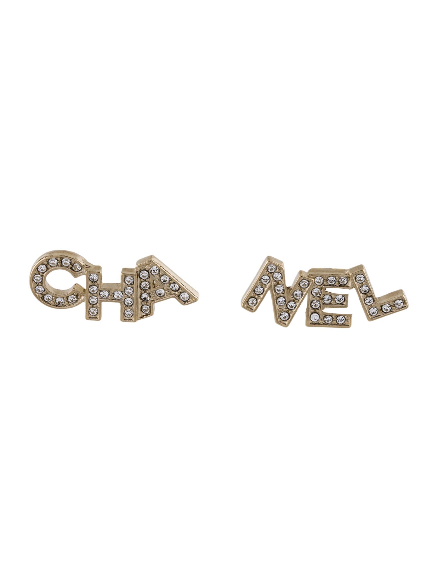 Chanel 2021 Strass 'CHA-NEL' Stud Earrings