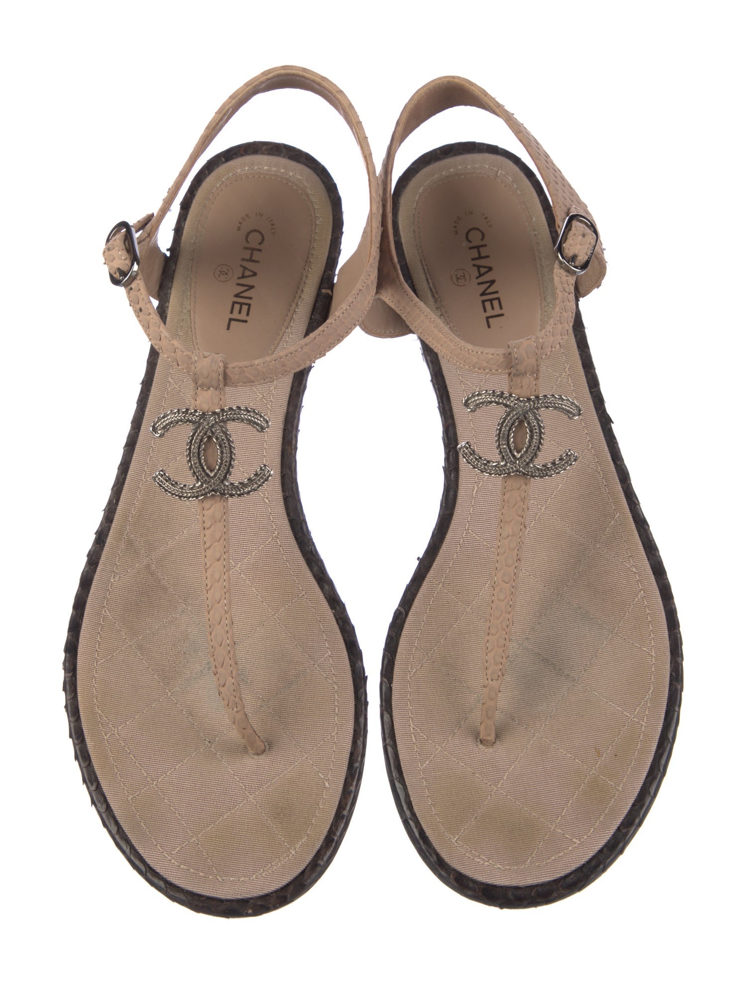 Interlocking CC Logo Python T-Strap Sandals