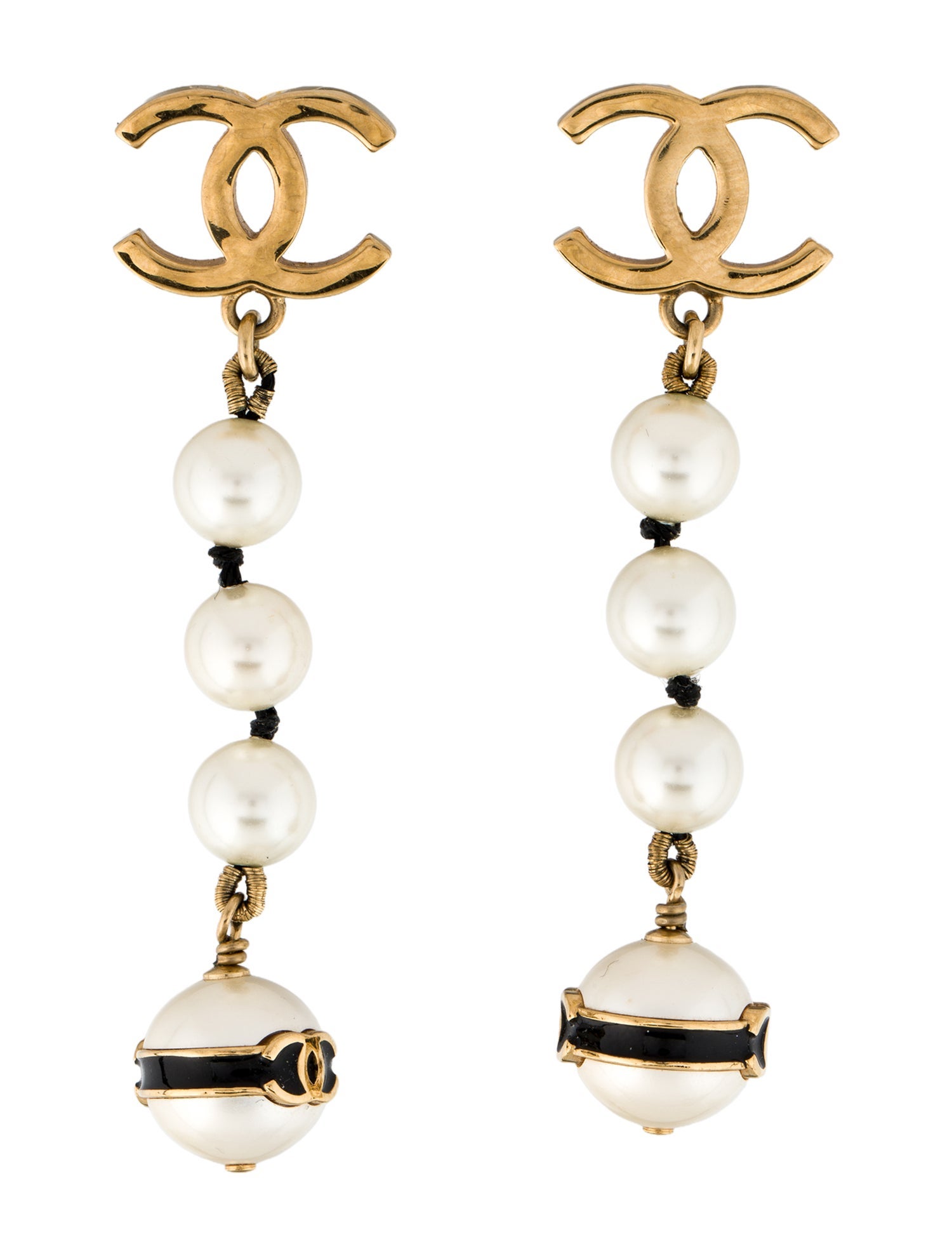 Chanel 2024 Faux Pearl & Enamel CC Drop Earrings