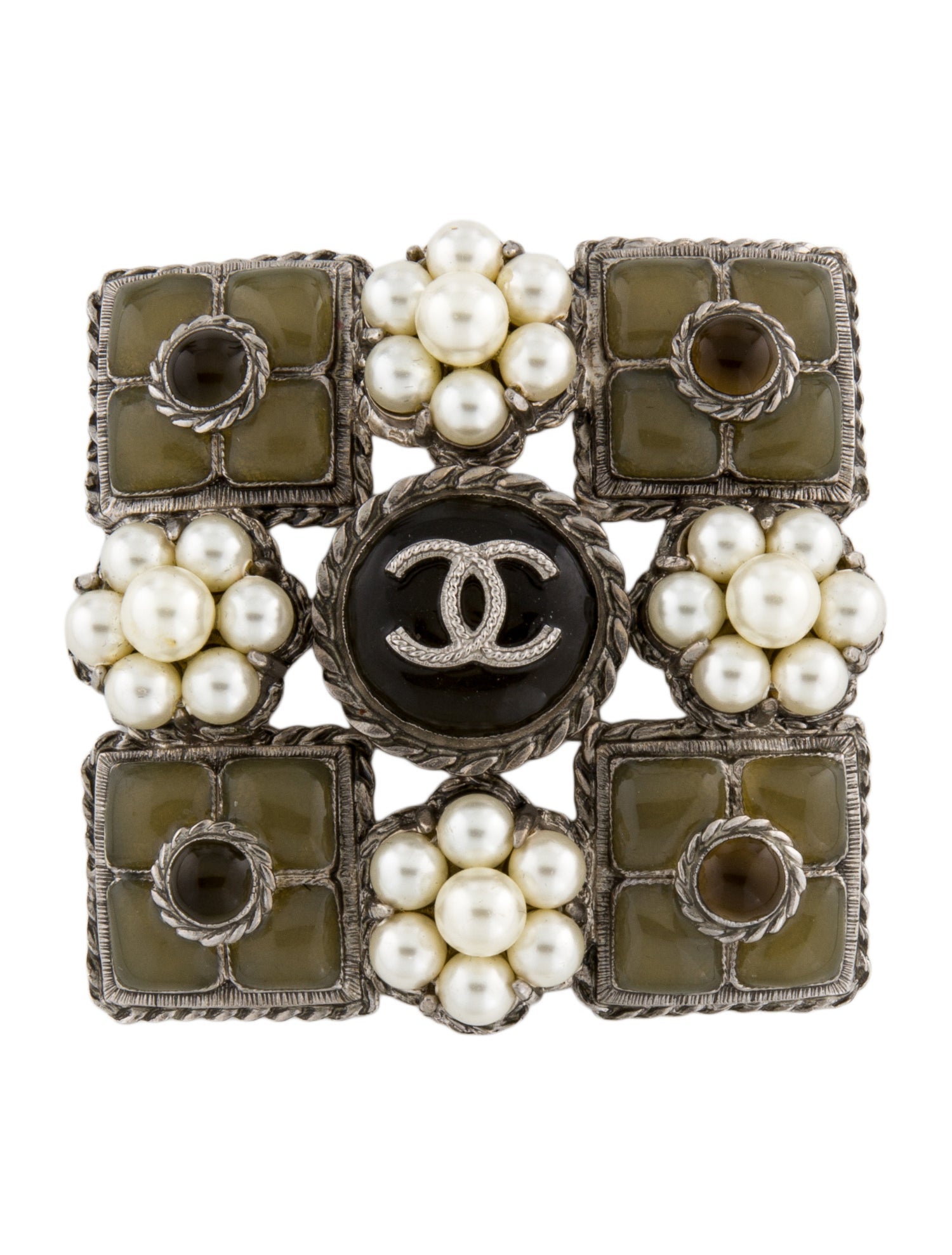 Chanel Faux Pearl & Resin CC Brooch