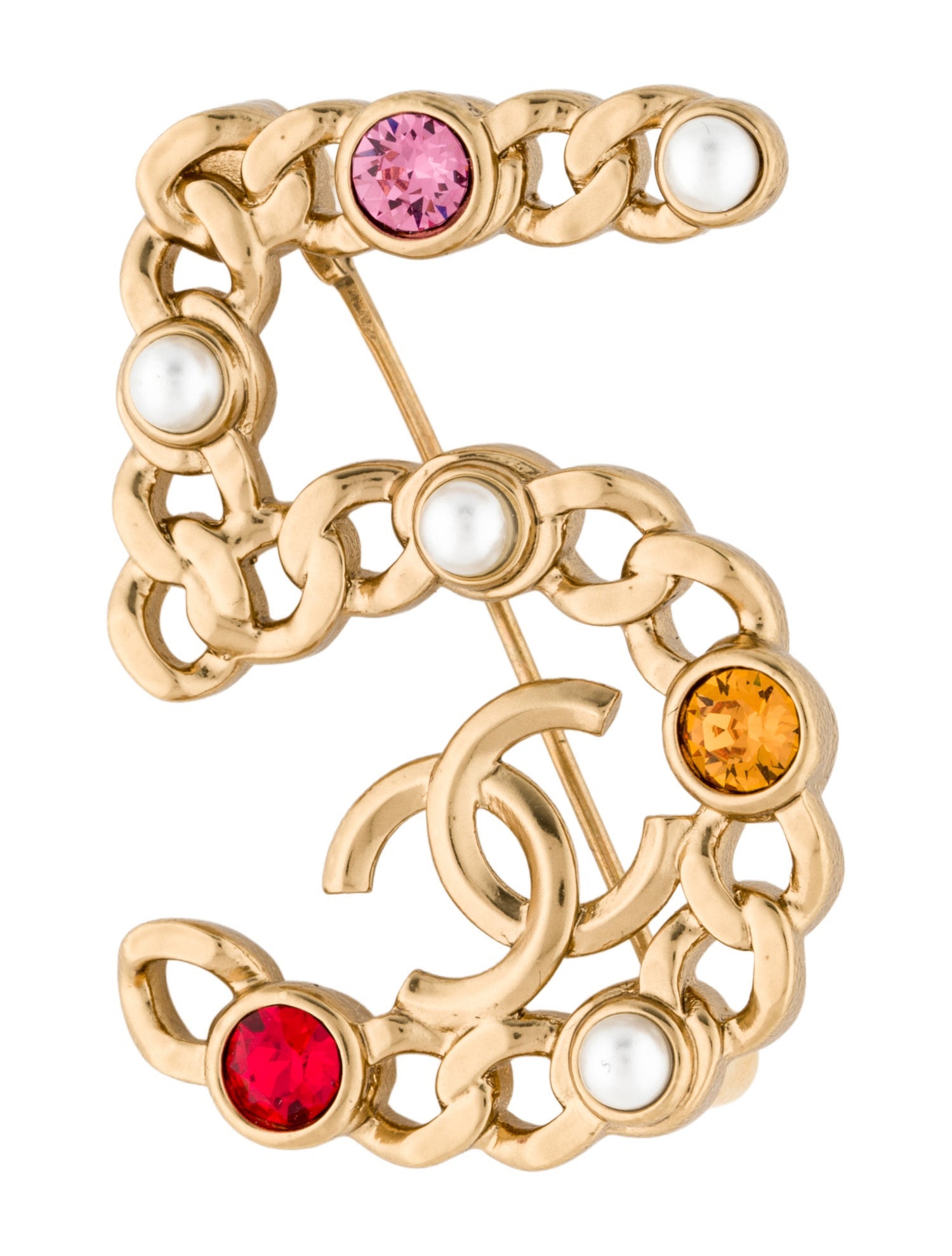 Chanel Faux Pearl & Strass CC No 5 Brooch