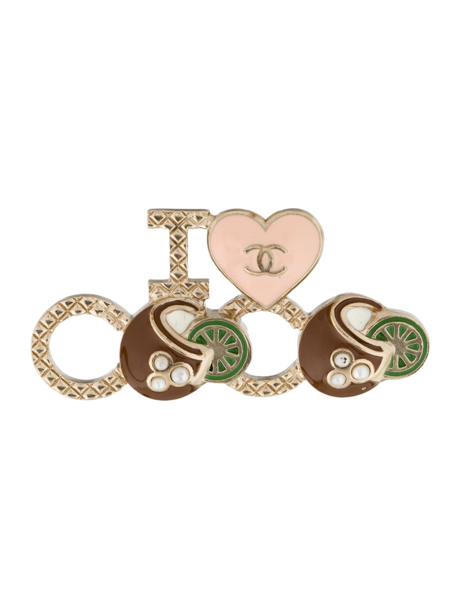 Chanel Faux Pearl & Enamel 'I Love Coco' Pin