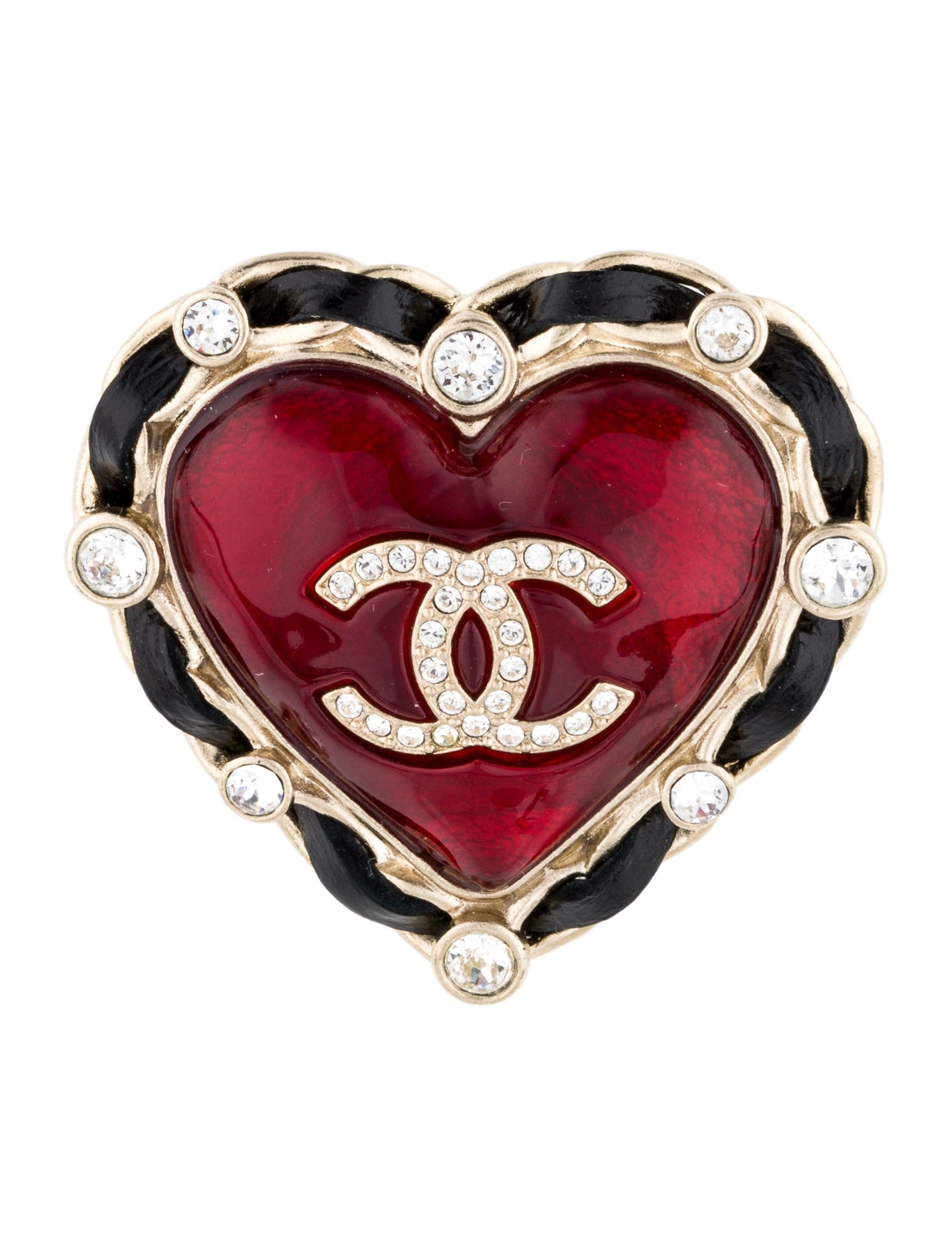 Chanel 31 Rue Cambon Leather, Strass & Gripoix CC Heart Brooch