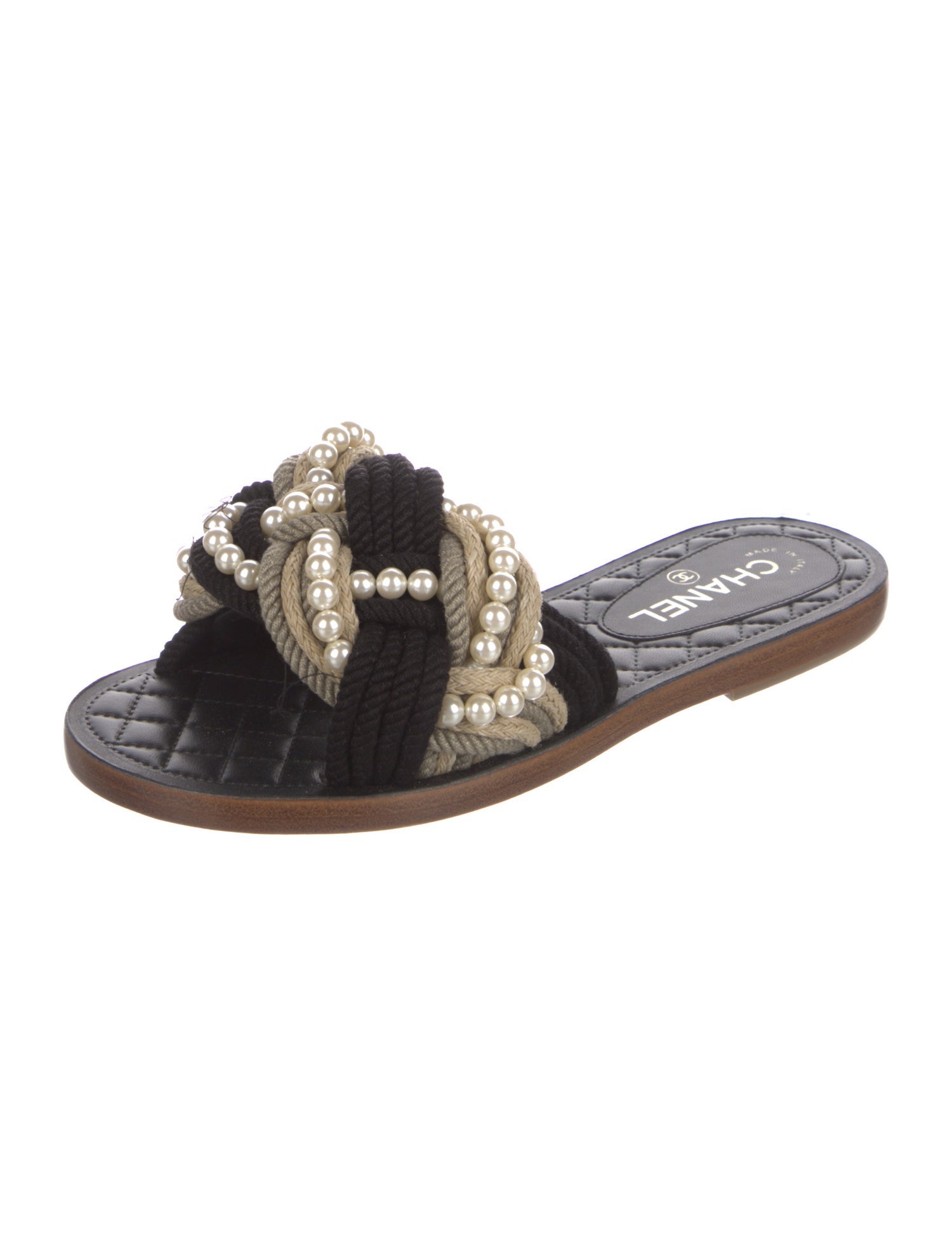 Chanel Interlocking CC Logo Leather Slides
