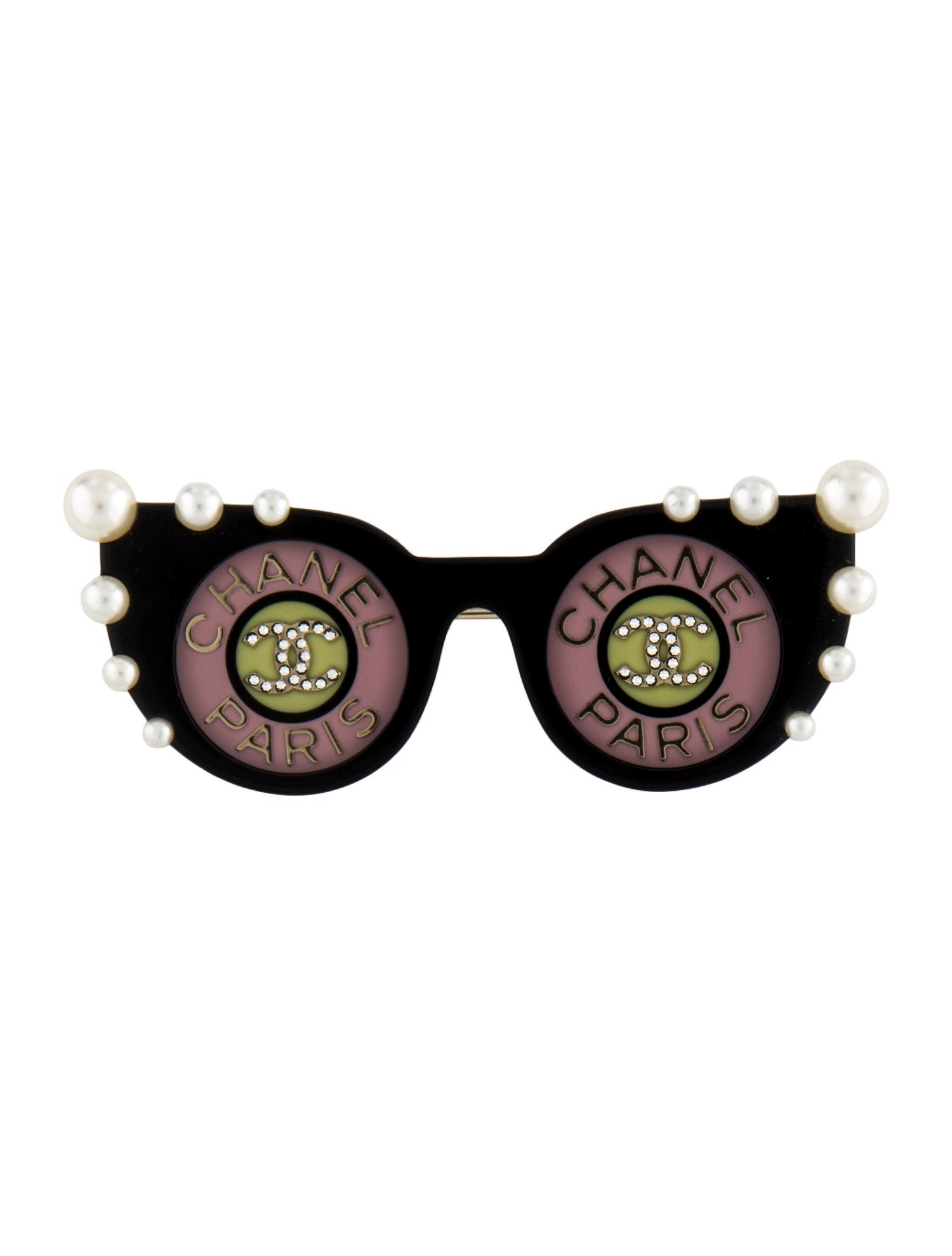 Chanel Faux Pearl, Resin & Strass CC Sunglasses Brooch