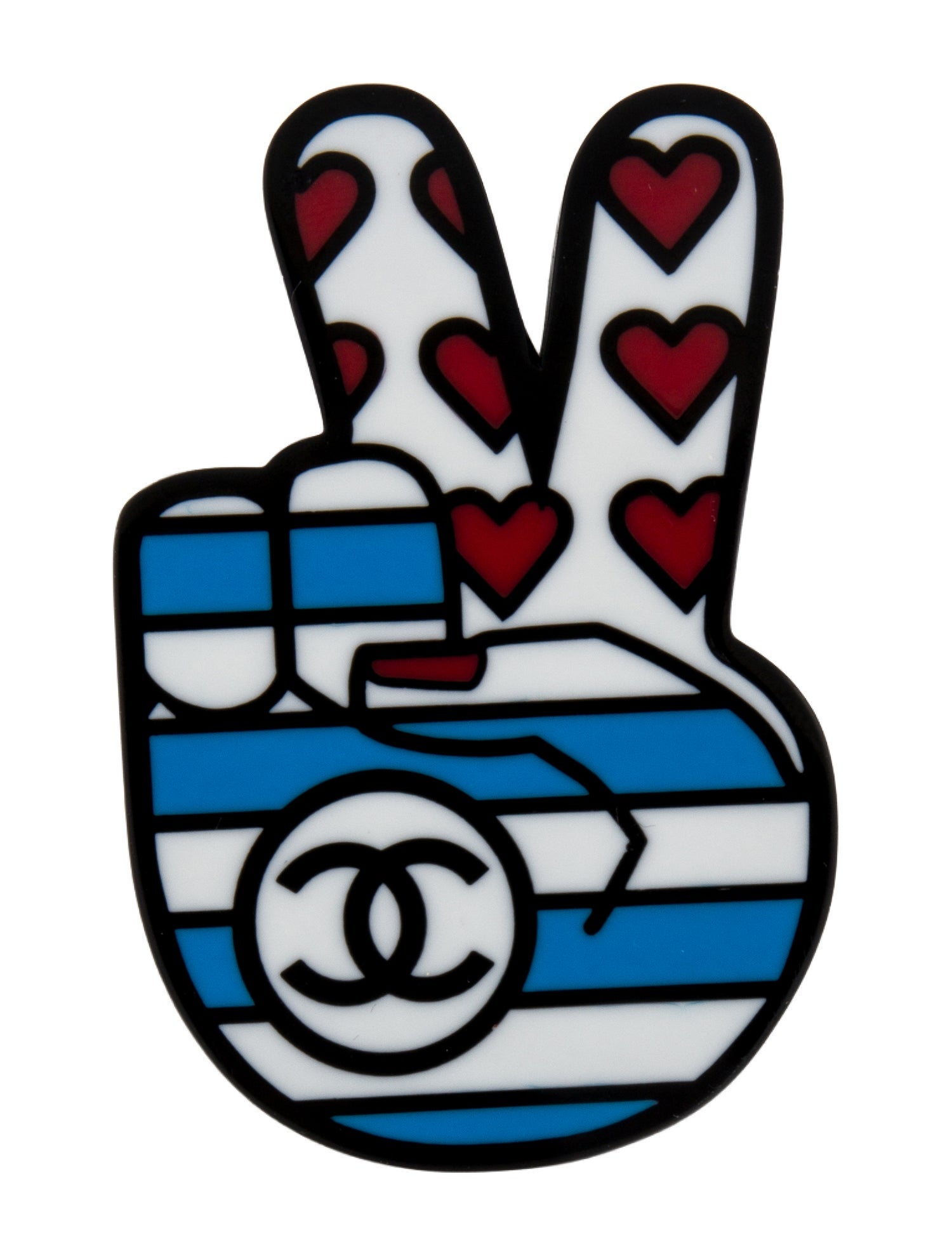 Chanel Resin CC Peace Sign Brooch