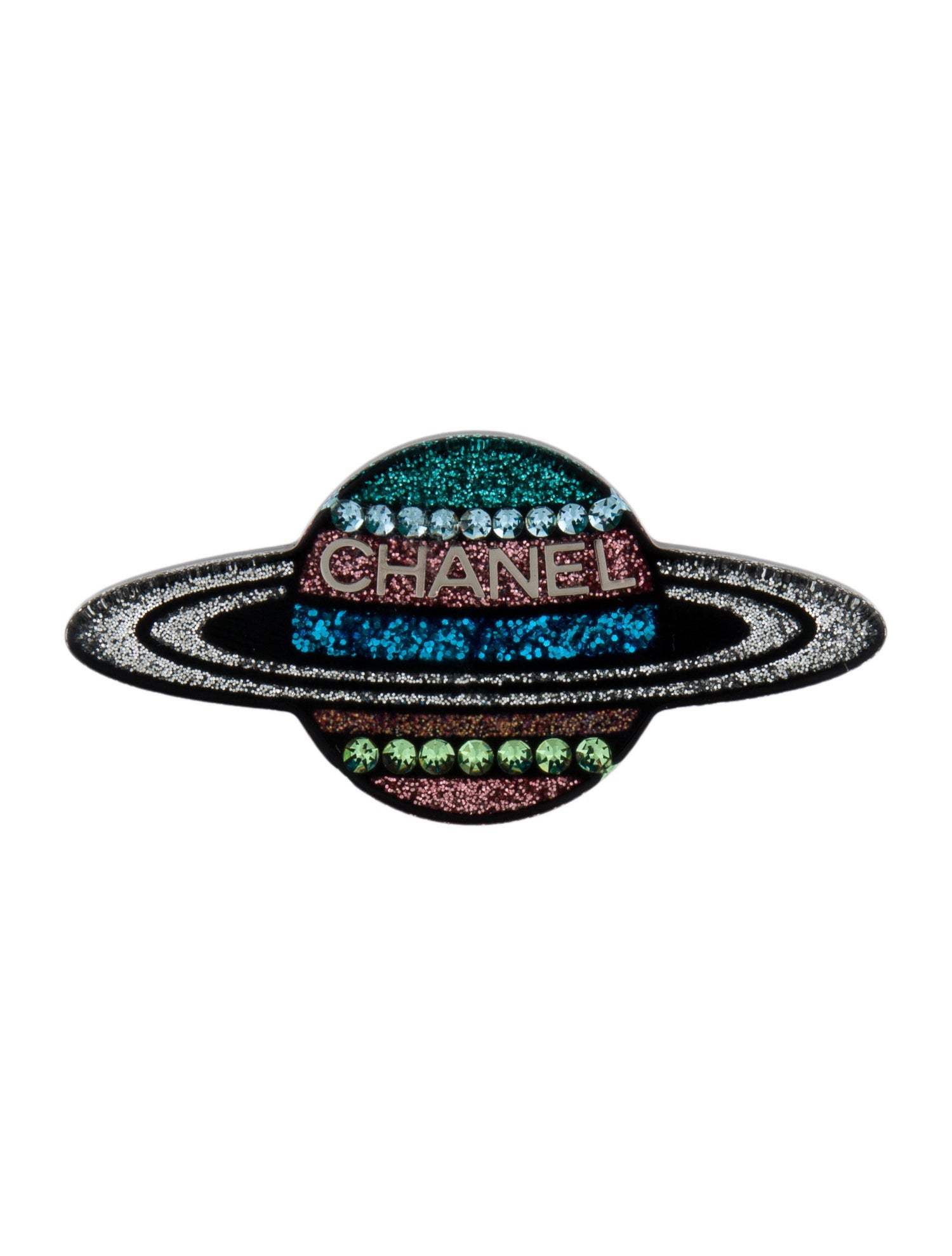 Chanel Resin & Glitter Saturn Pin Brooch