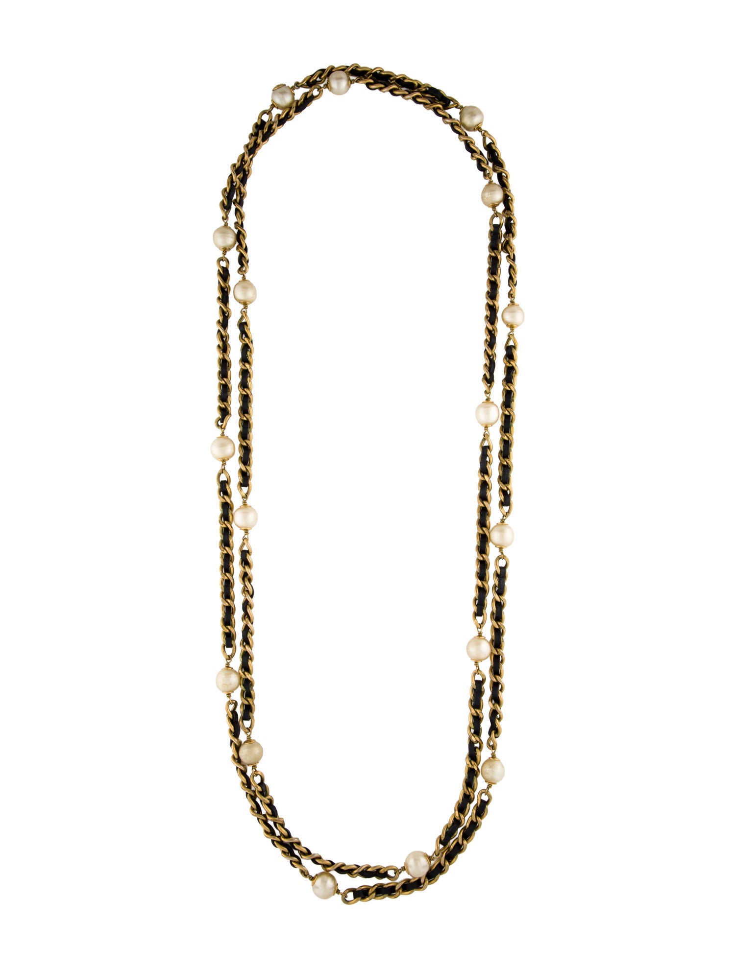 Chanel Faux Pearl & Leather Station Necklace