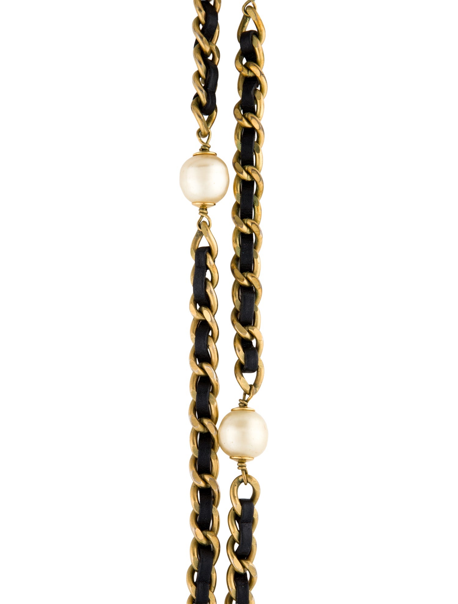Chanel Faux Pearl & Leather Station Necklace