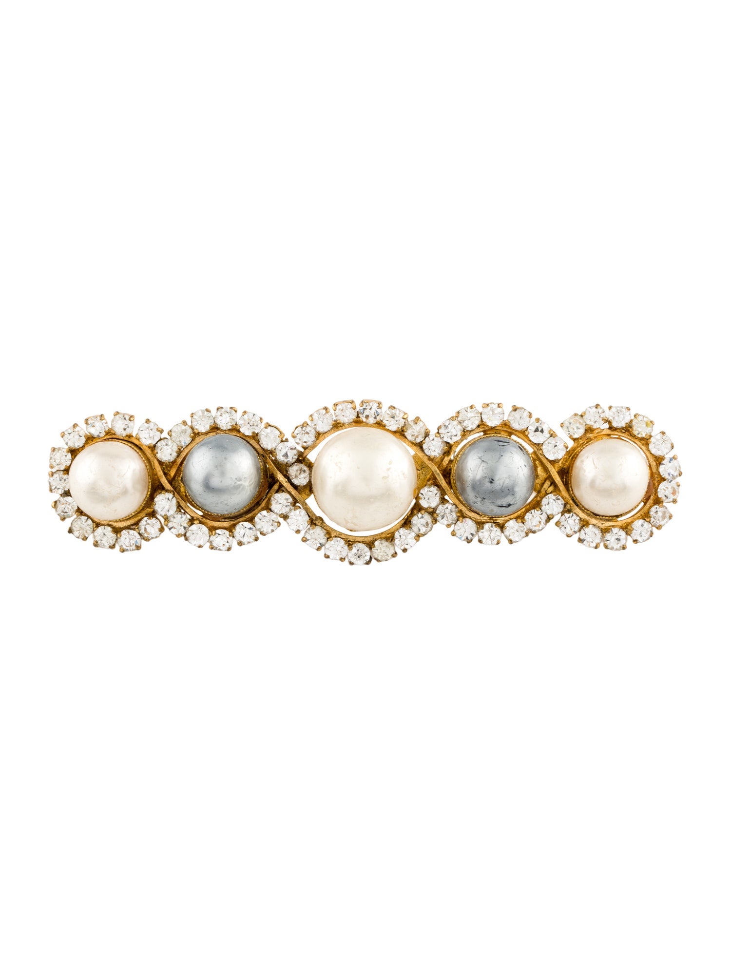Chanel Vintage Faux Pearl & Strass Bar Brooch