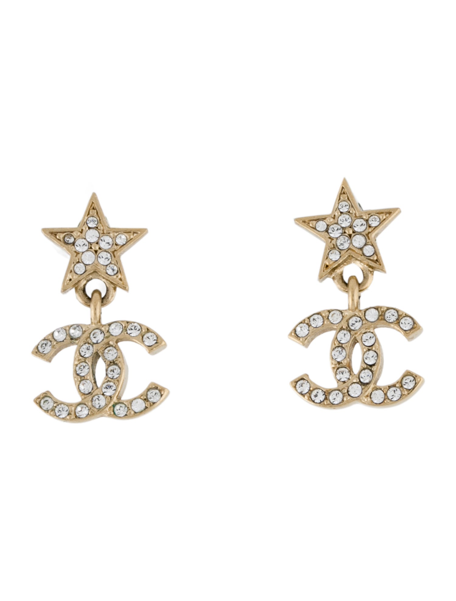 Chanel 2023 Strass CC Star Drop Earrings