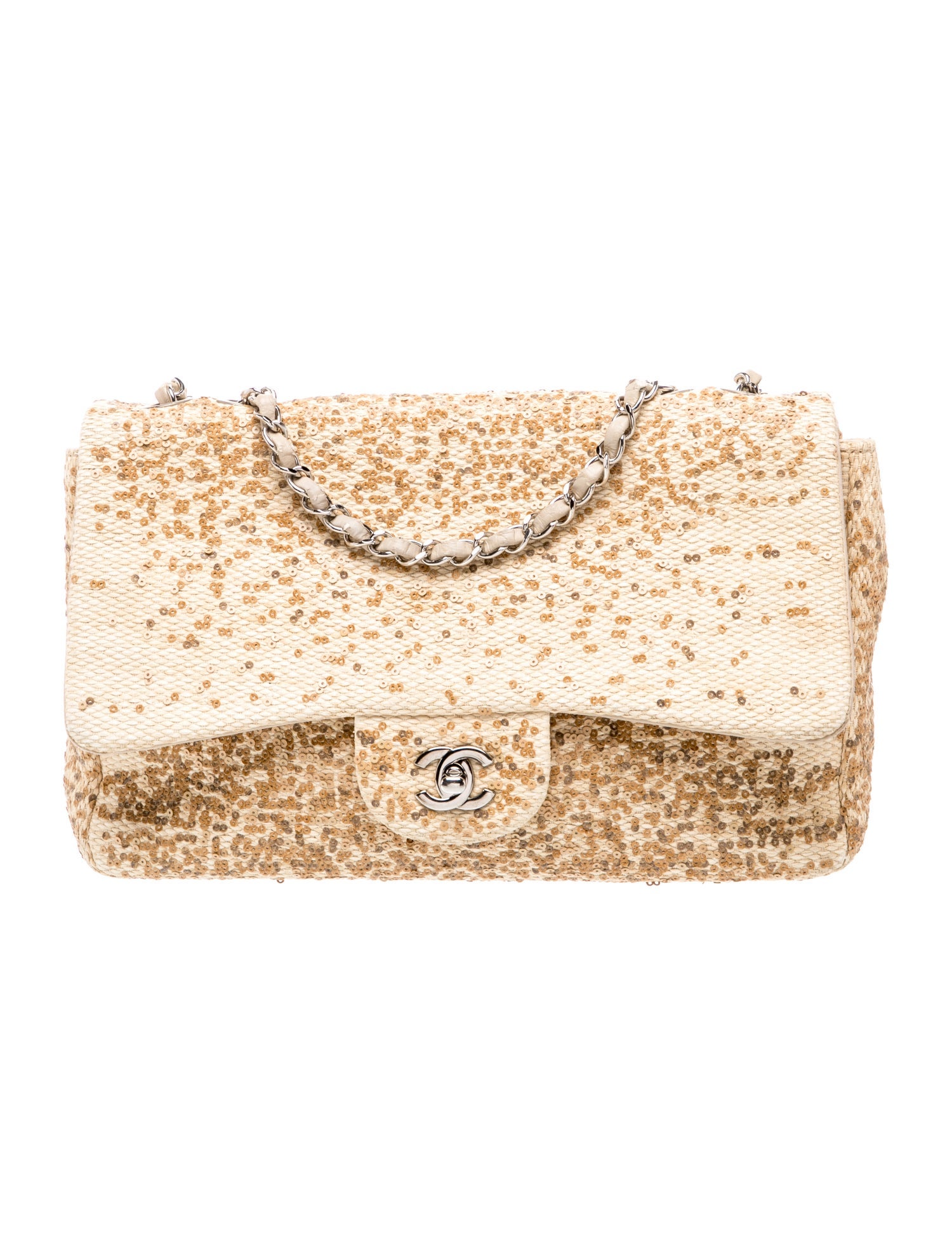 Chanel Classic Jumbo Sequin Raffia Flap Bag