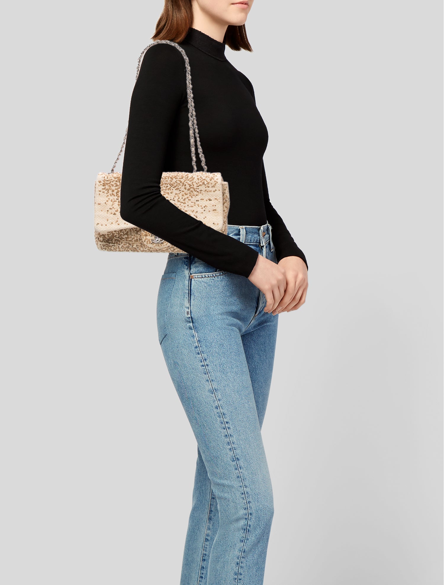 Chanel Classic Jumbo Sequin Raffia Flap Bag