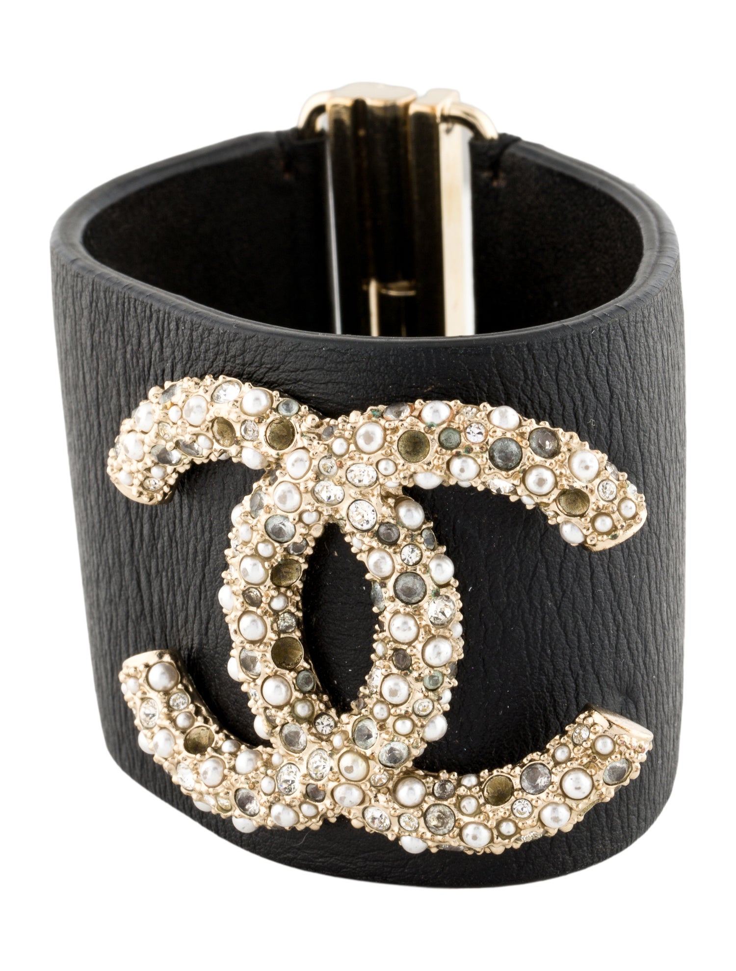 Chanel Faux Pearl, Leather & Strass CC Wrap Bracelet