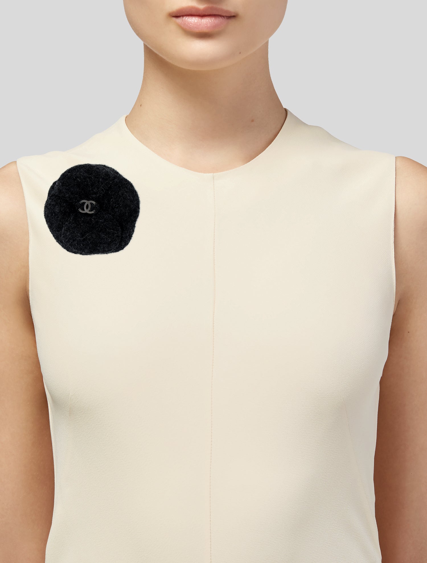 Chanel Vintage Wool CC Camellia Brooch