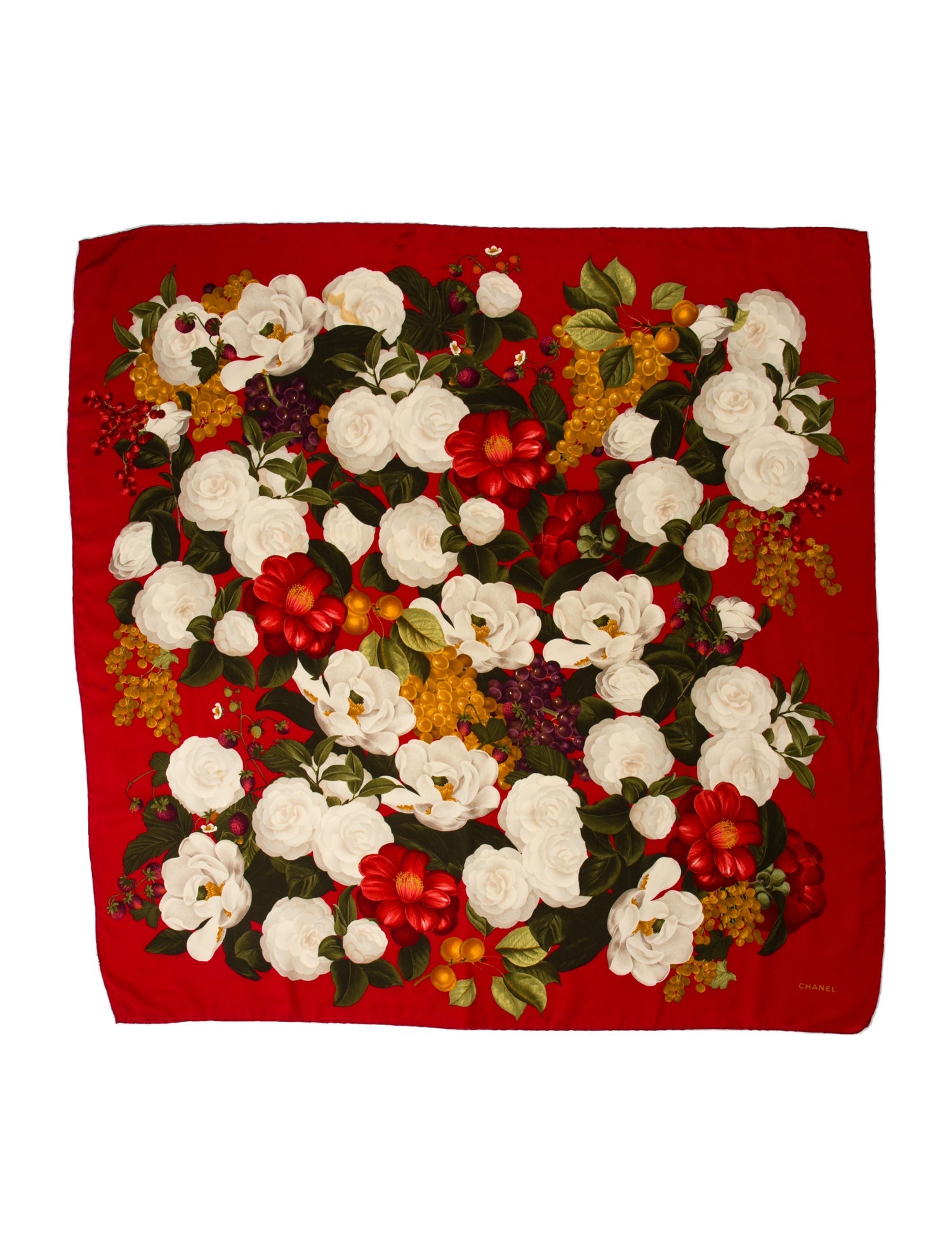 Chanel Silk Floral Print Scarf