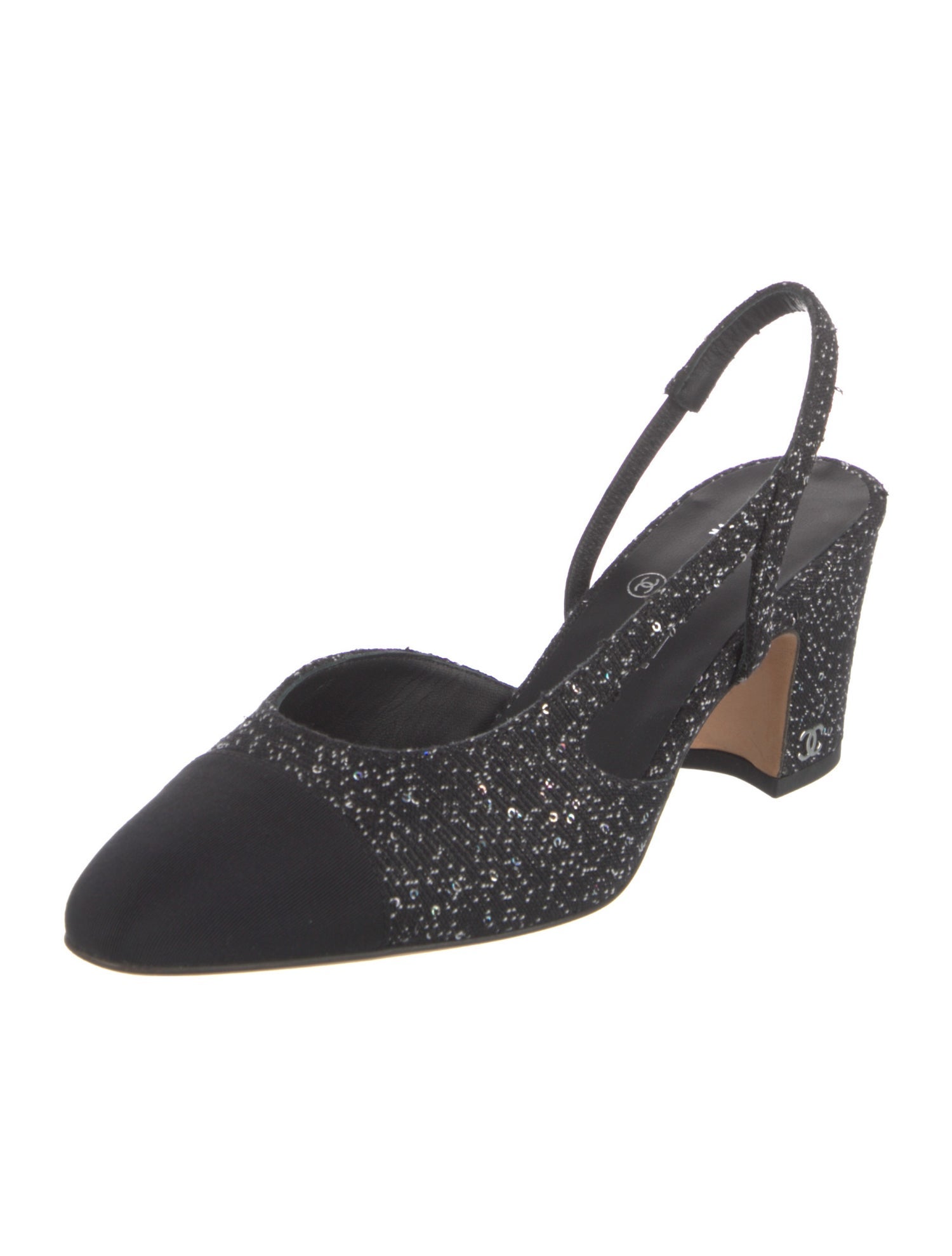 Chanel Interlocking CC Logo Canvas Slingback Pumps