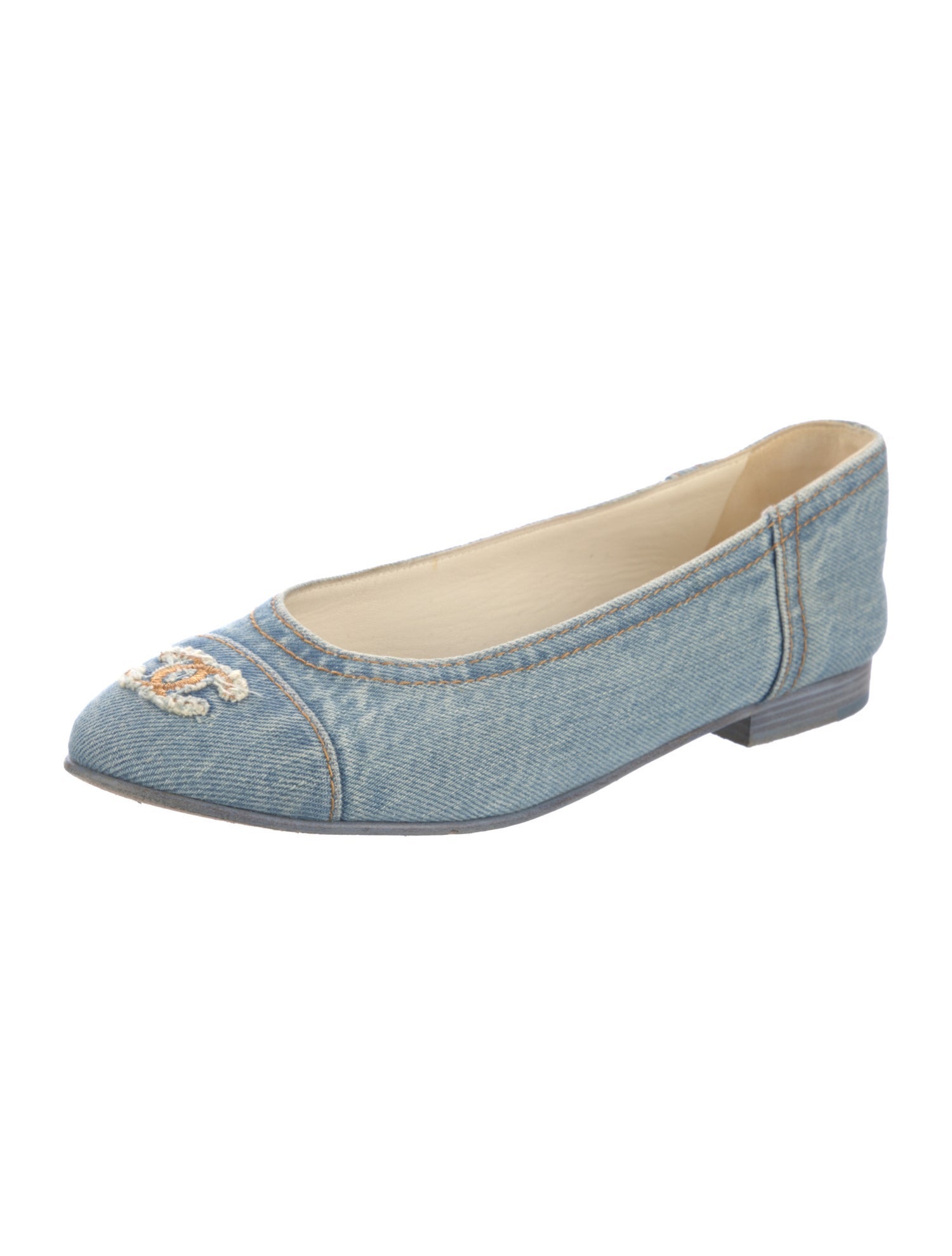 Chanel Interlocking CC Logo Denim Ballet Flats