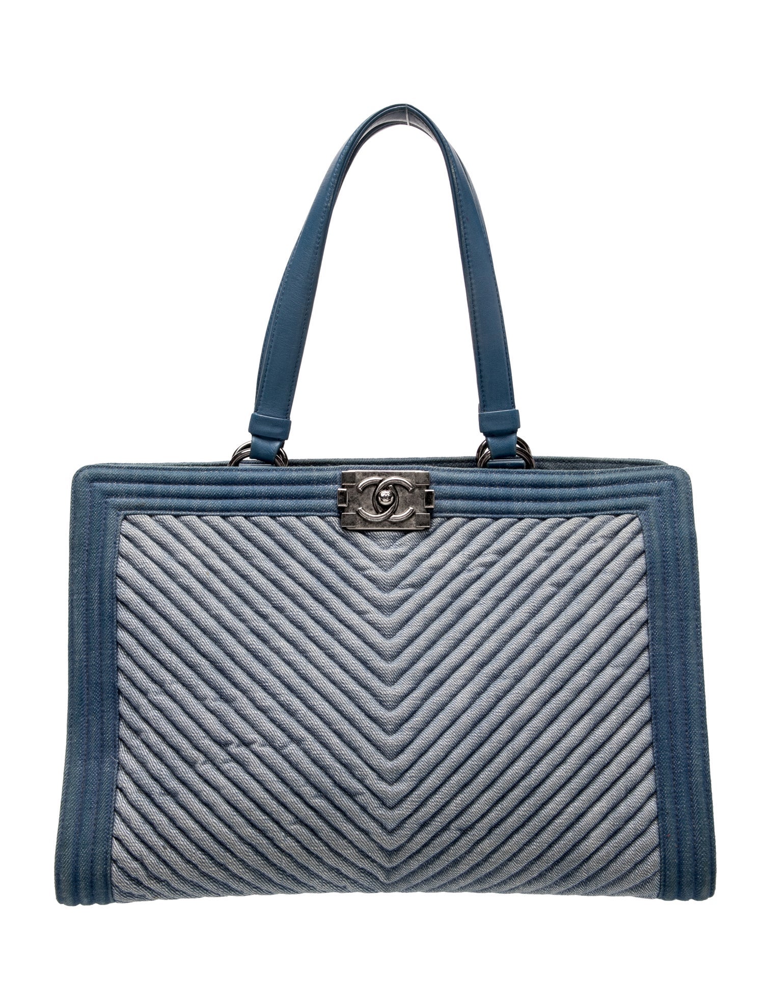 Chanel Chevron Denim Boy Shopping Tote