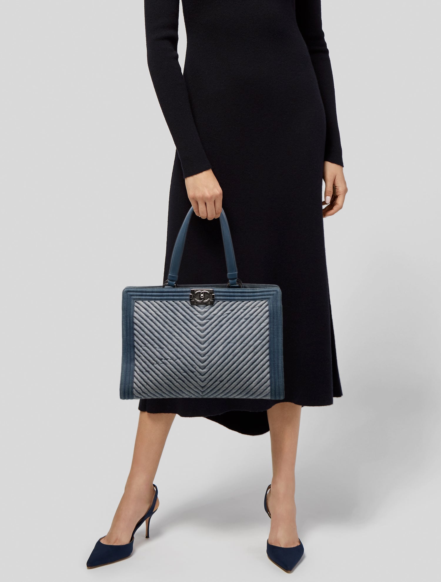 Chanel Chevron Denim Boy Shopping Tote
