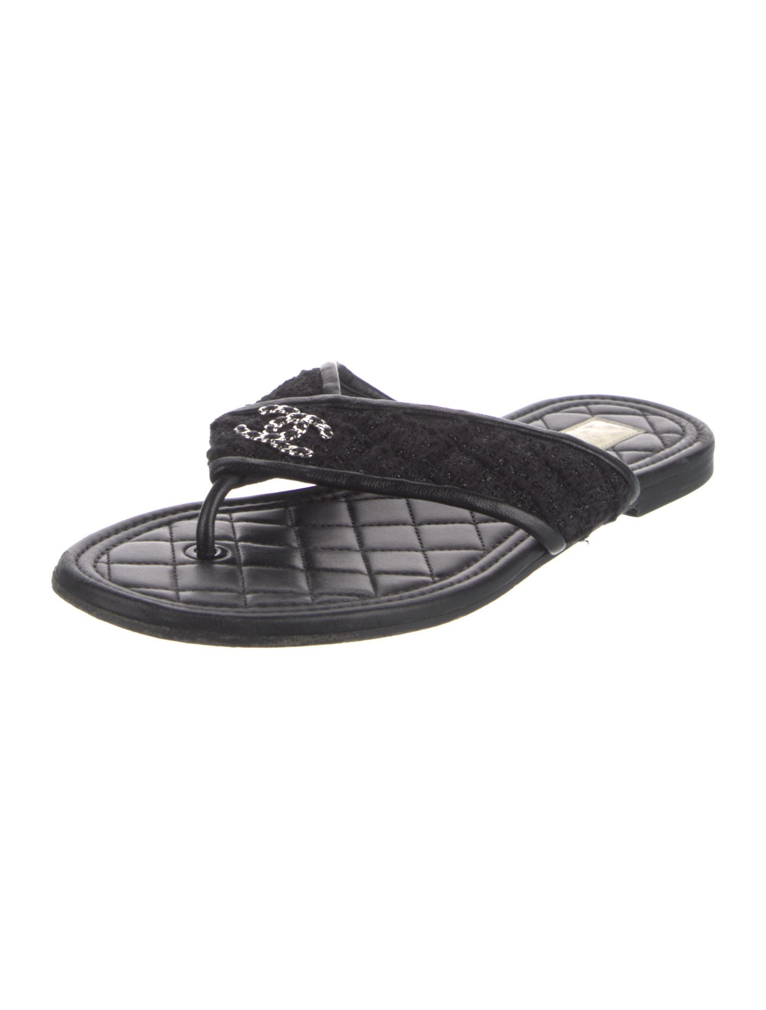 Chanel Interlocking CC Logo Tweed Flip Flops
